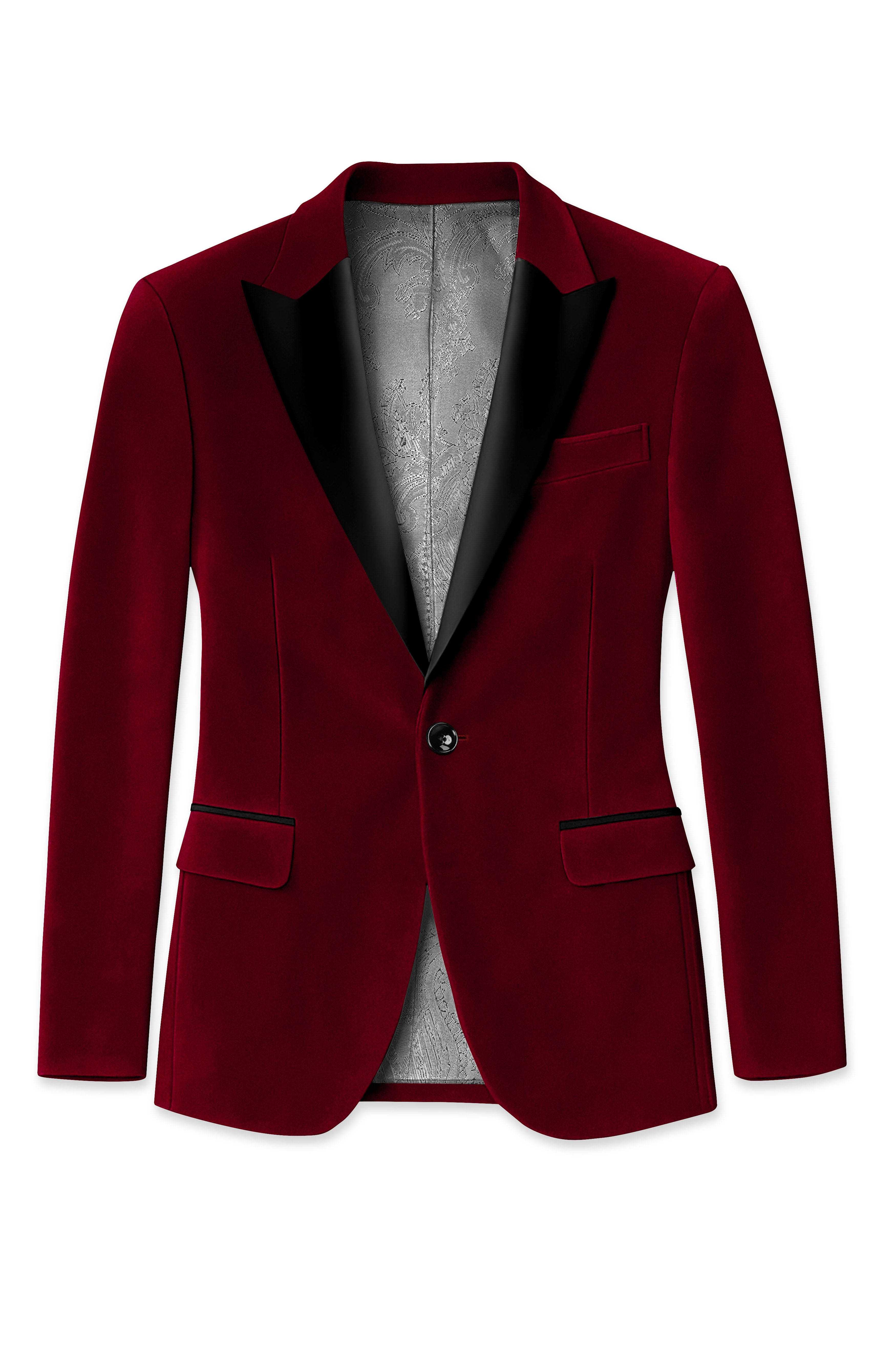 Crimsone-Temptress Red Velvet Peak Lapel Tuxedo Suit