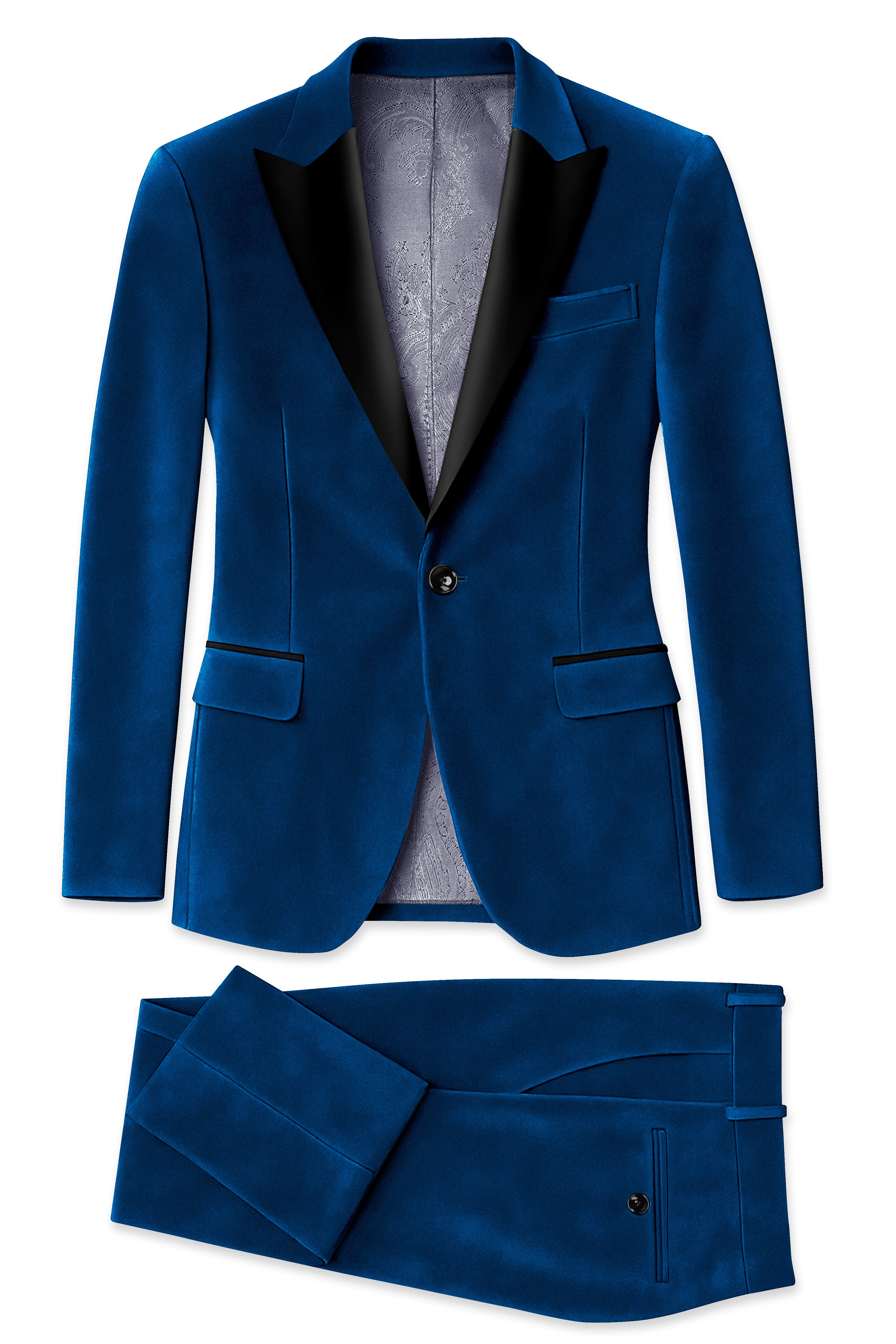 Caspian-Downriver Blue Velvet Peak Lapel Tuxedo Suit