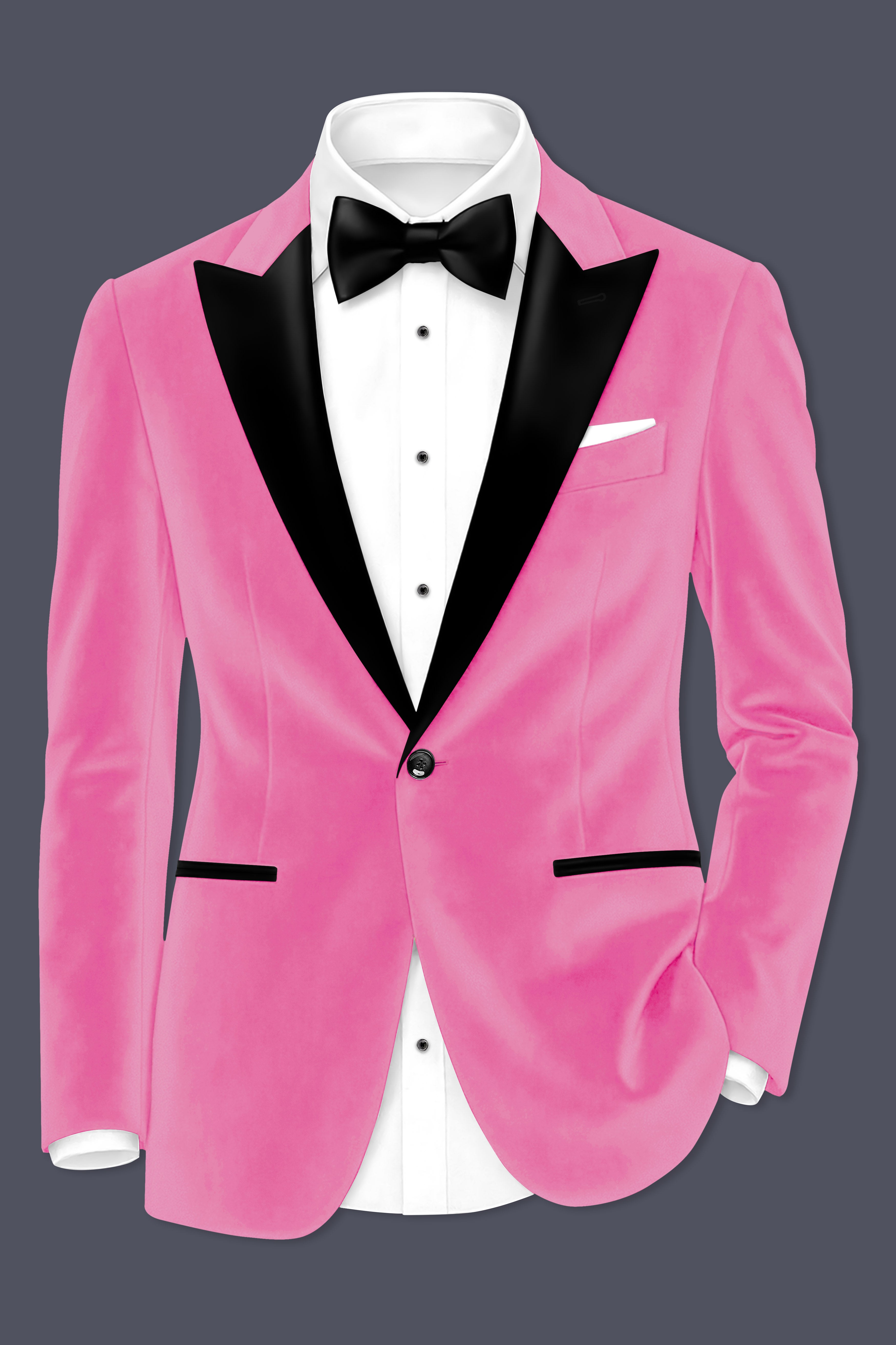 Veloura-Carissma Pink Velvet Peak Lapel Tuxedo Suit