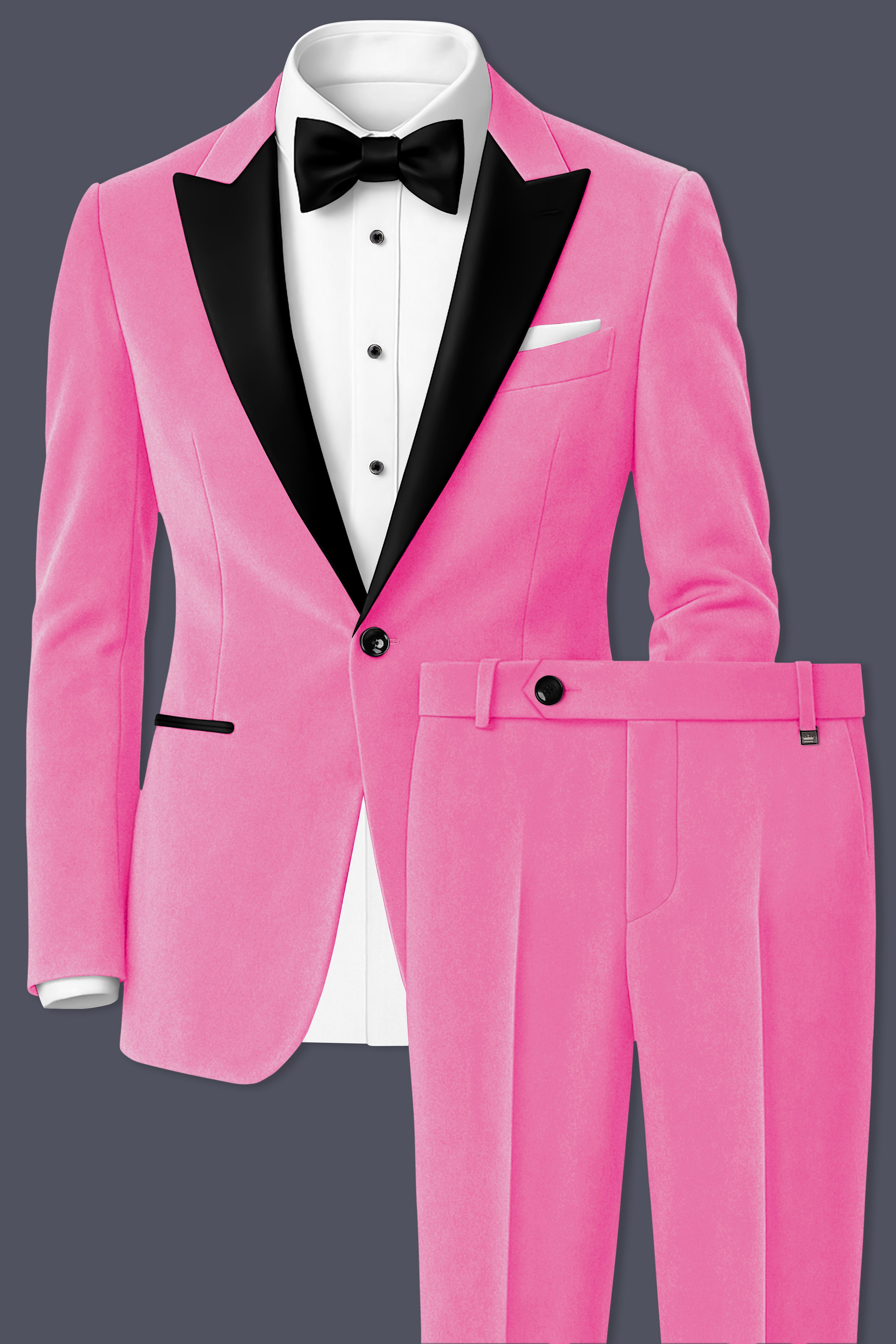 Veloura-Carissma Pink Velvet Peak Lapel Tuxedo Suit