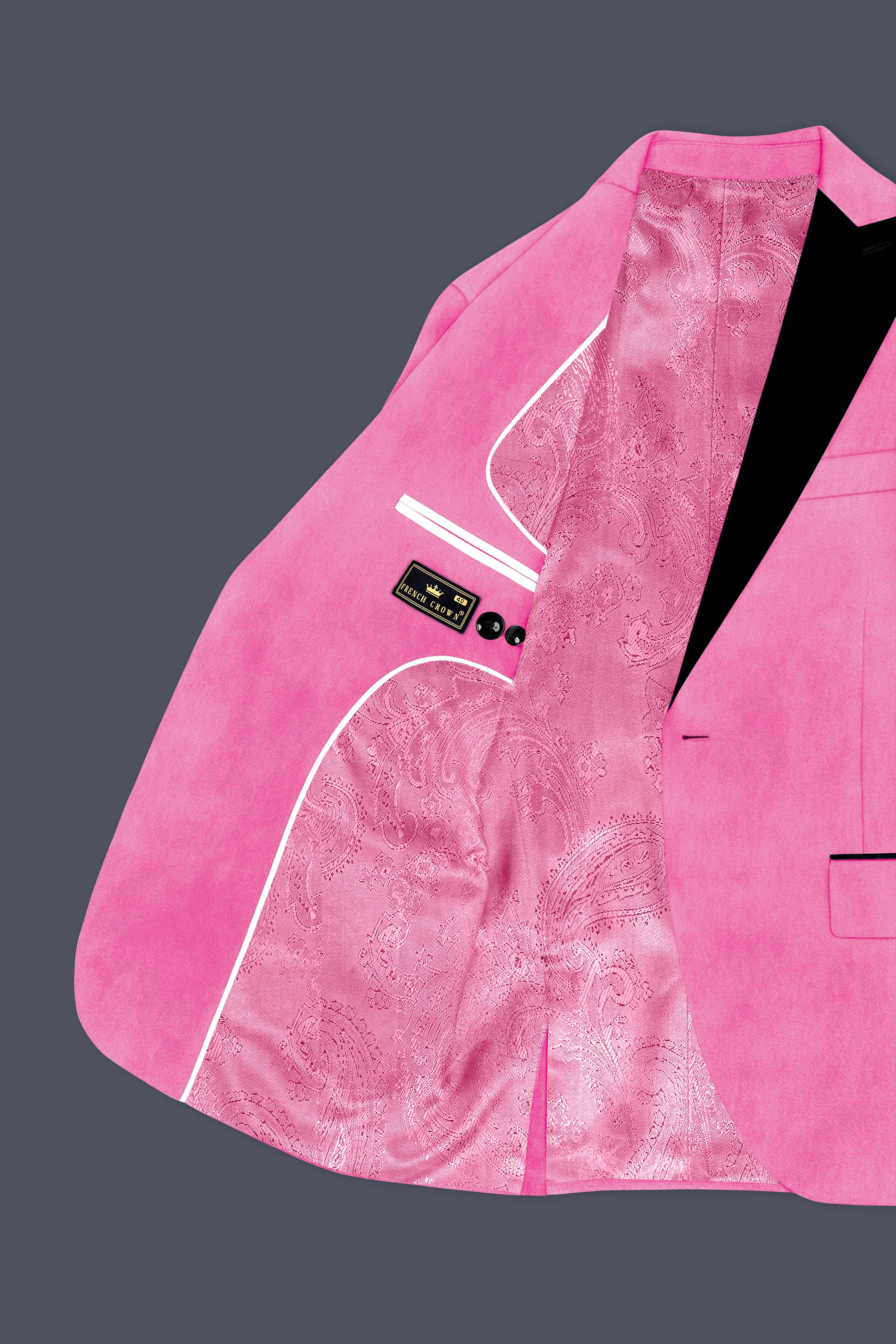 Veloura-Carissma Pink Velvet Peak Lapel Tuxedo Suit