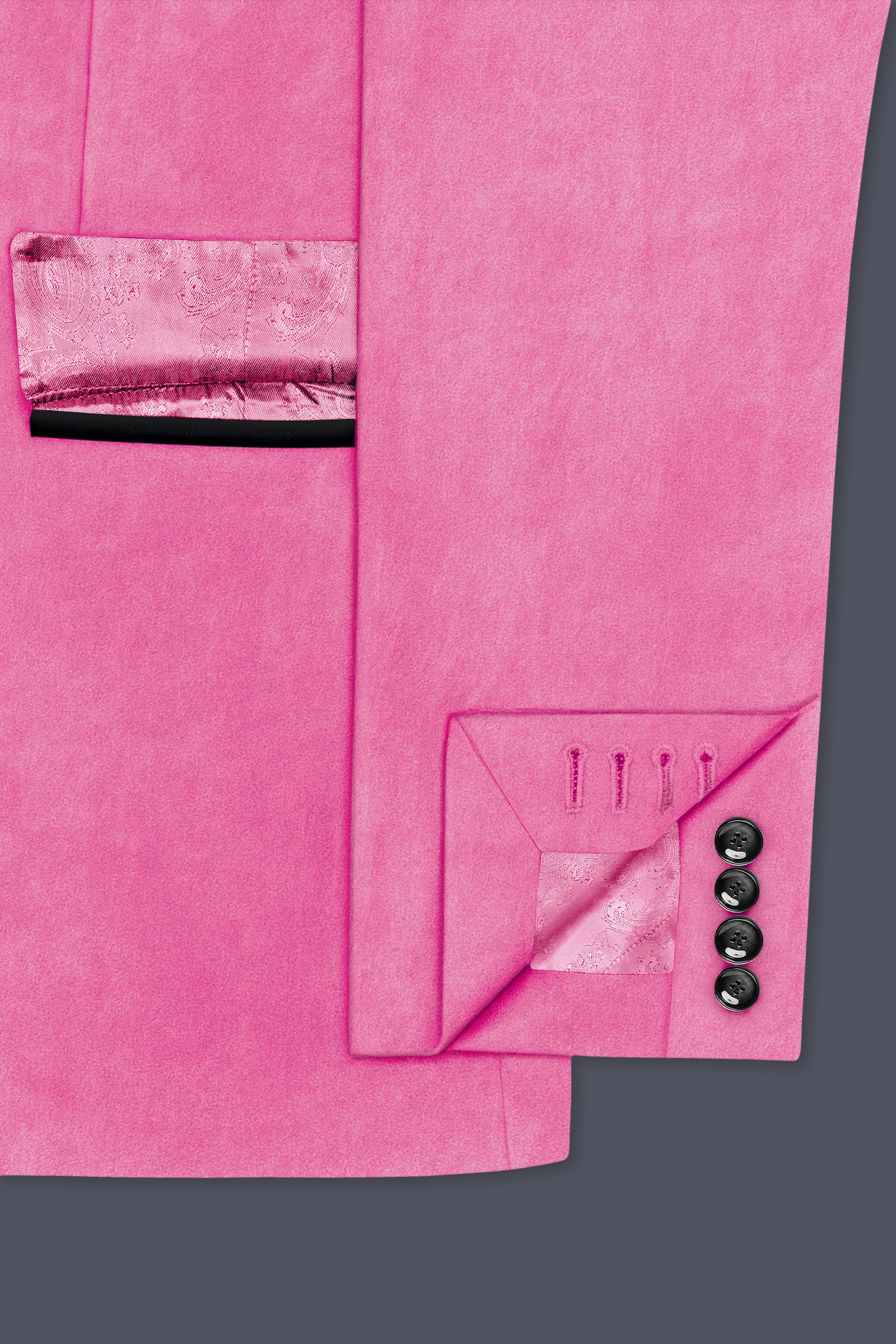 Veloura-Carissma Pink Velvet Peak Lapel Tuxedo Suit