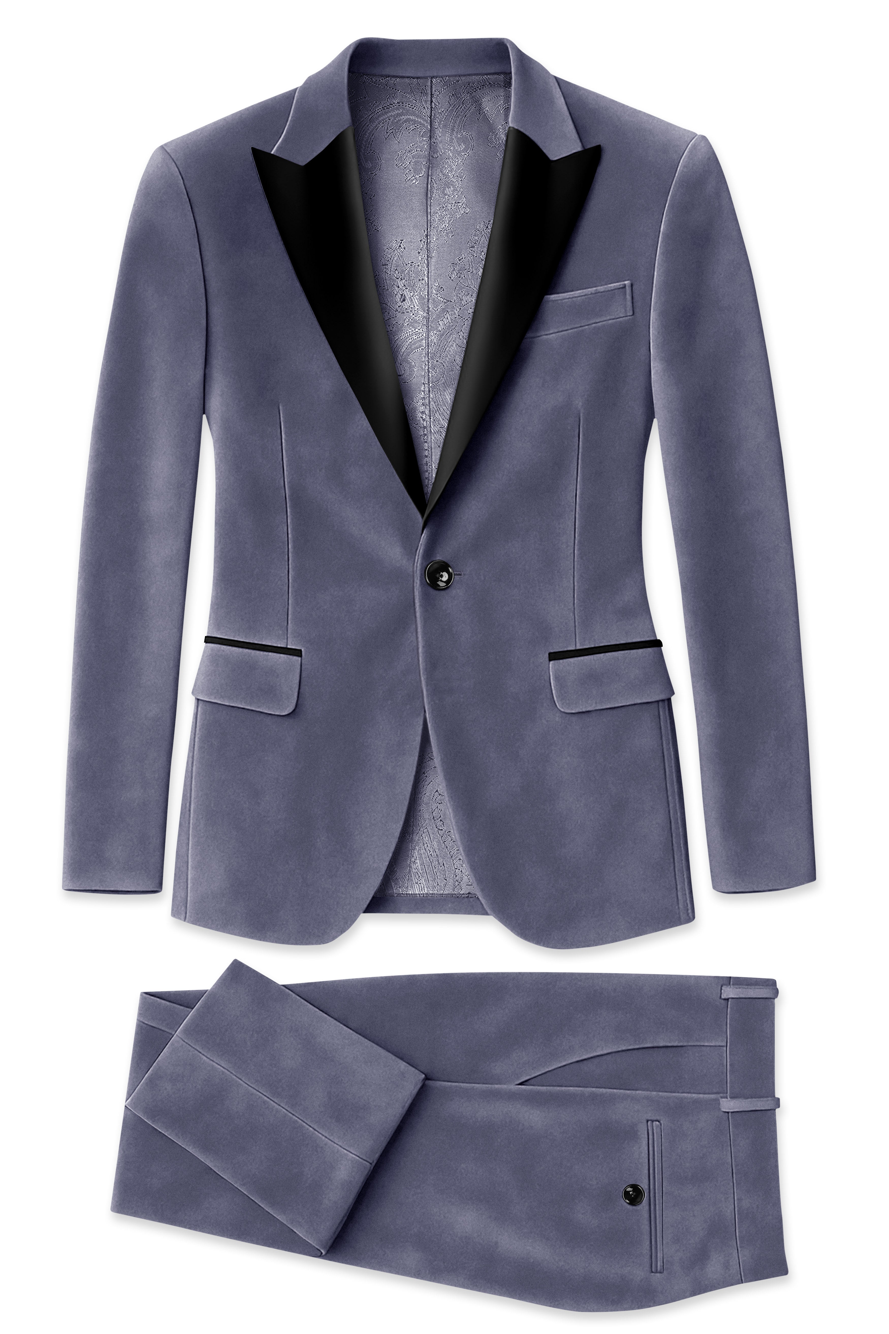 Imperium-Gun Powder Gray Velvet Peak Lapel Tuxedo Suit