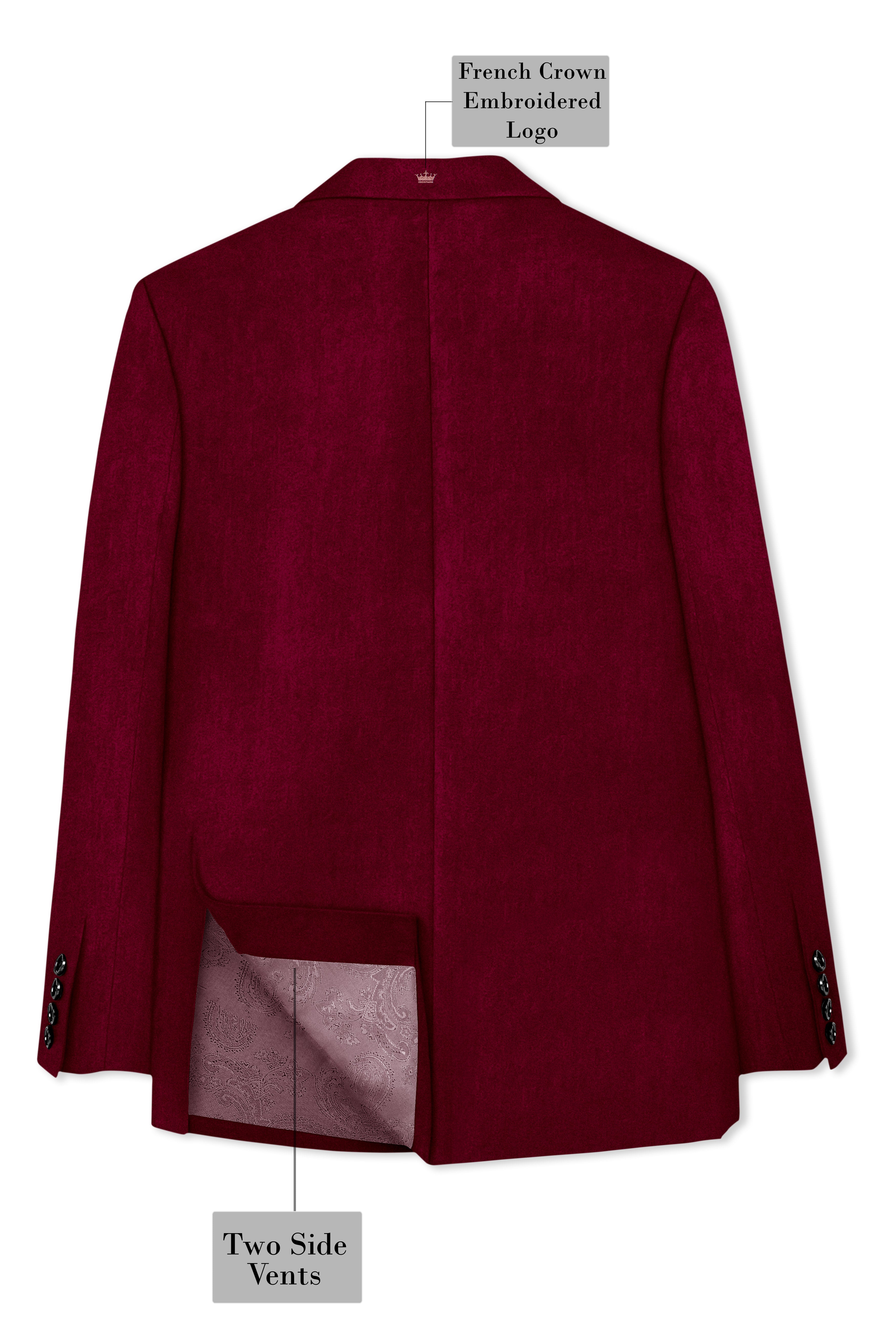 Amour-Scarlet Pink Velvet Peak Lapel Tuxedo Suit