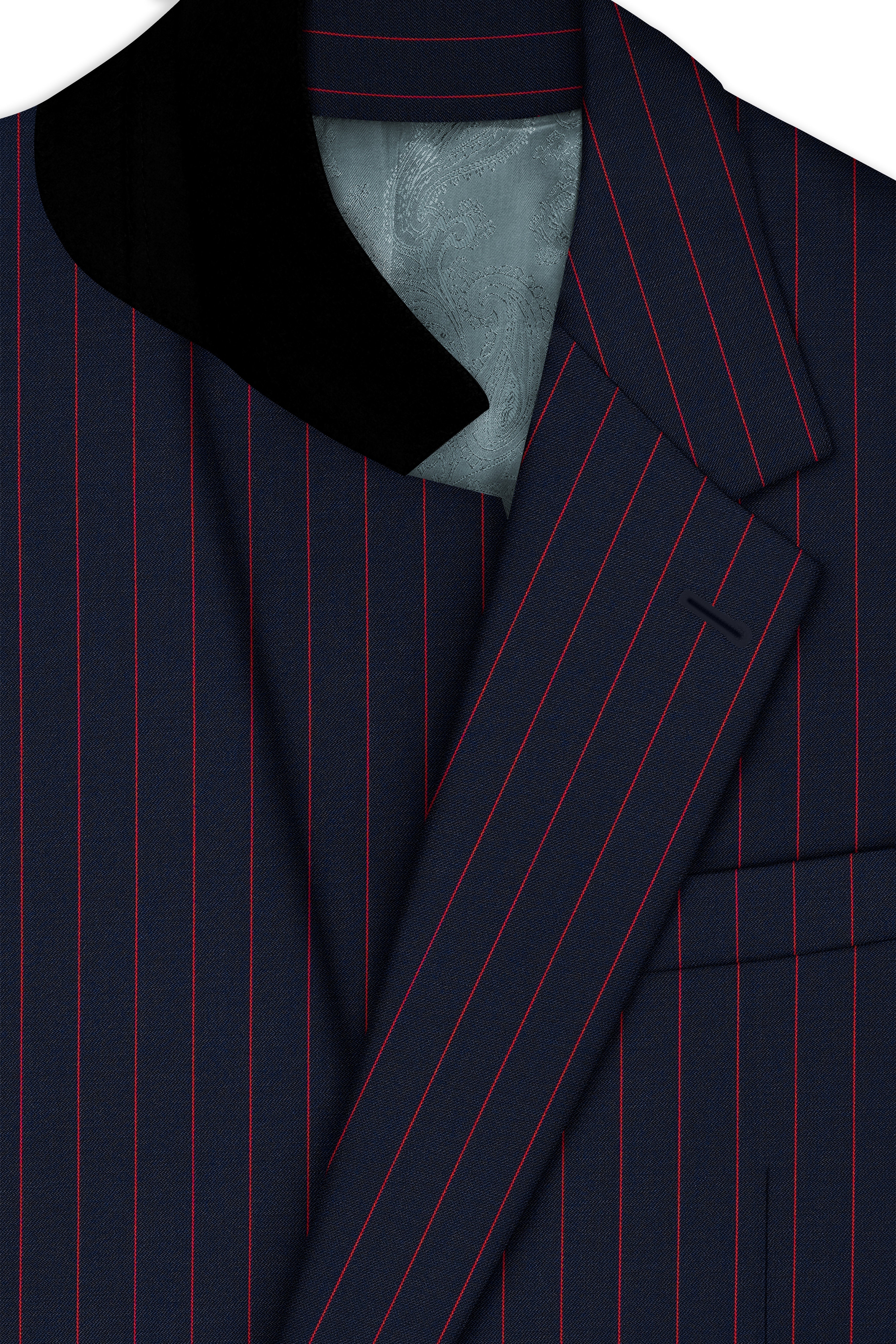 Striata-Haiti Blue And Brick Pink Chalk Striped Wool Rich Slight Stretch Single Breasted Suit