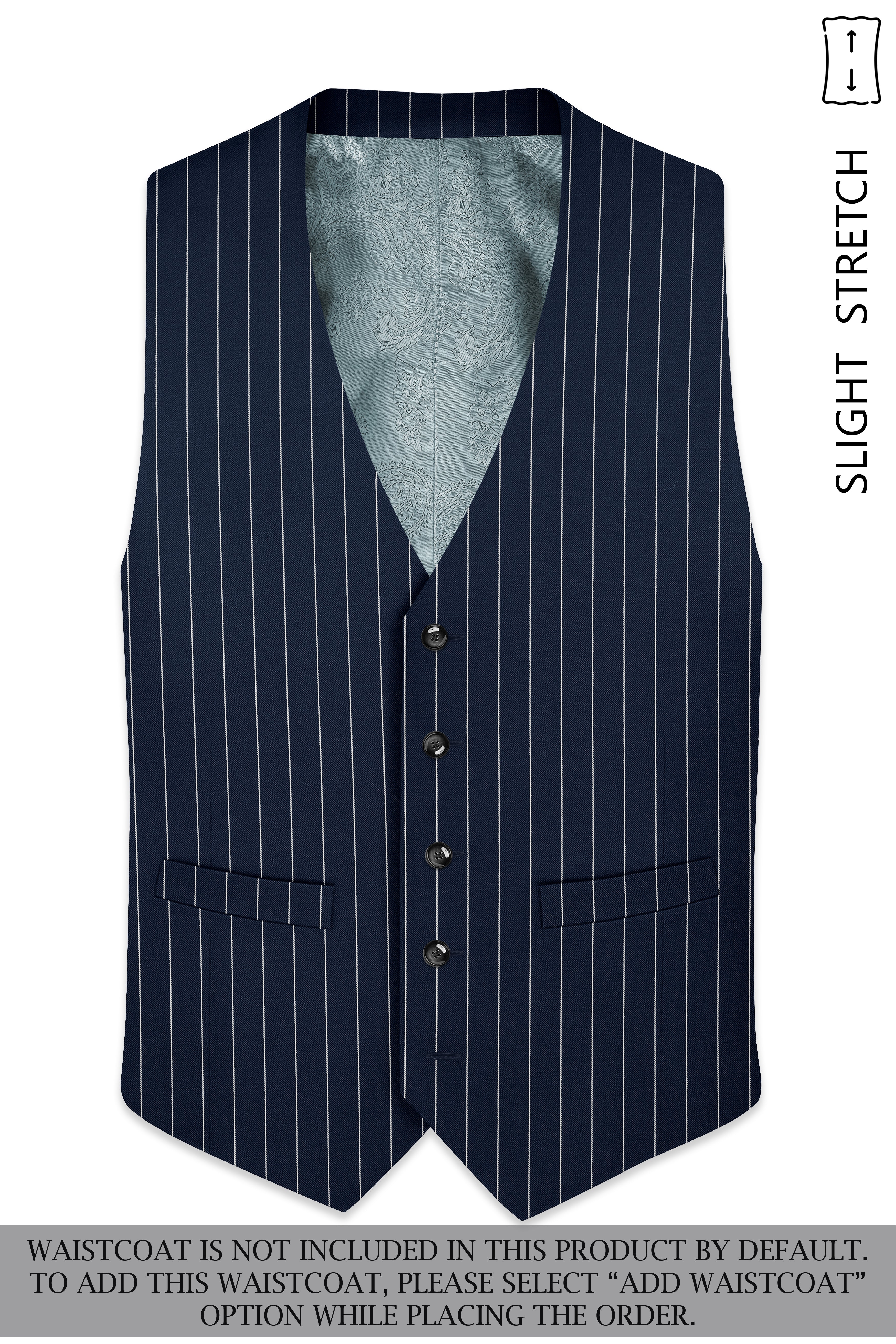 Azureon-Firefly Blue And Bright White Chalk Striped Wool Rich Slight Stretch Single Breasted Suit