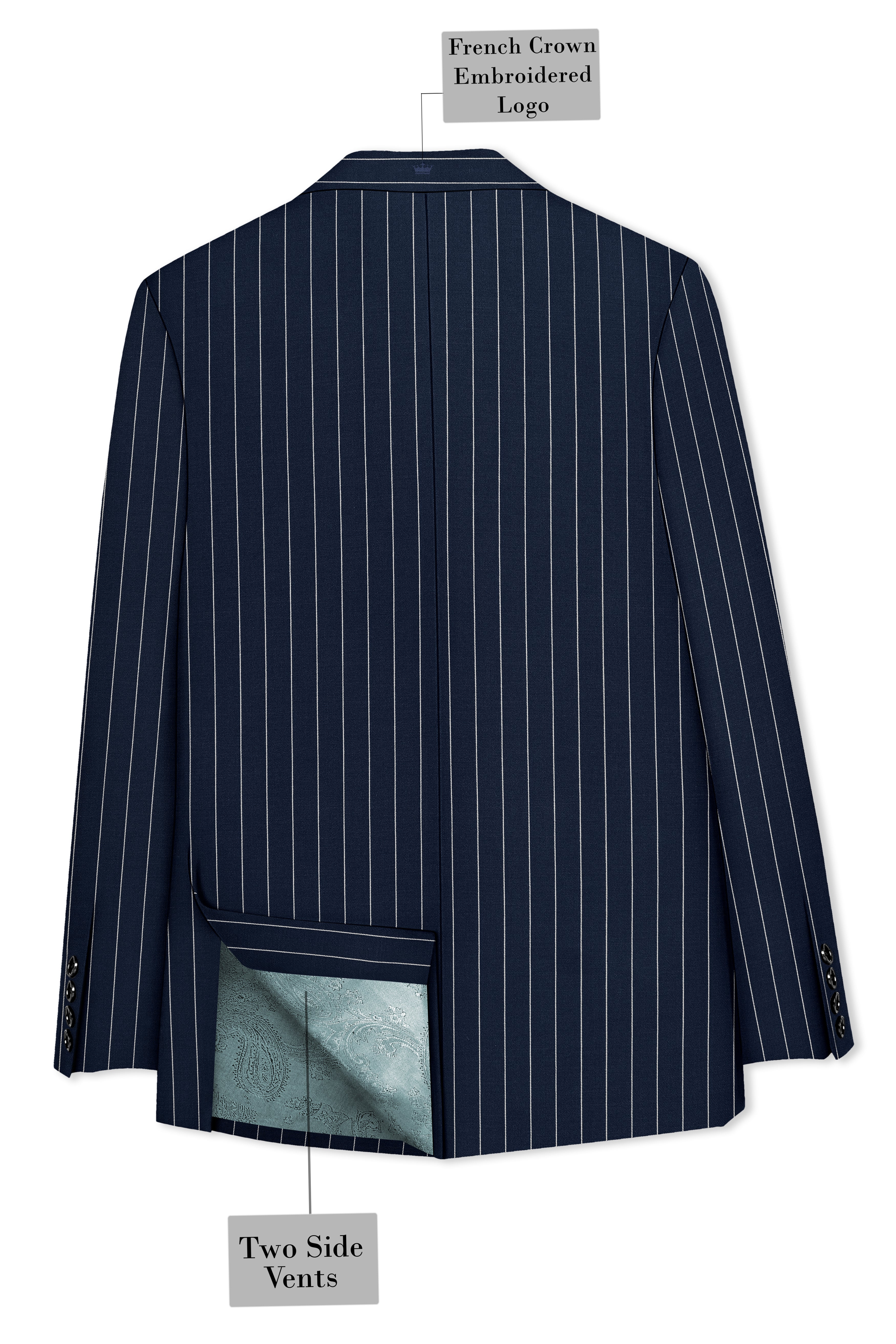 Azureon-Firefly Blue And Bright White Chalk Striped Wool Rich Slight Stretch Single Breasted Suit