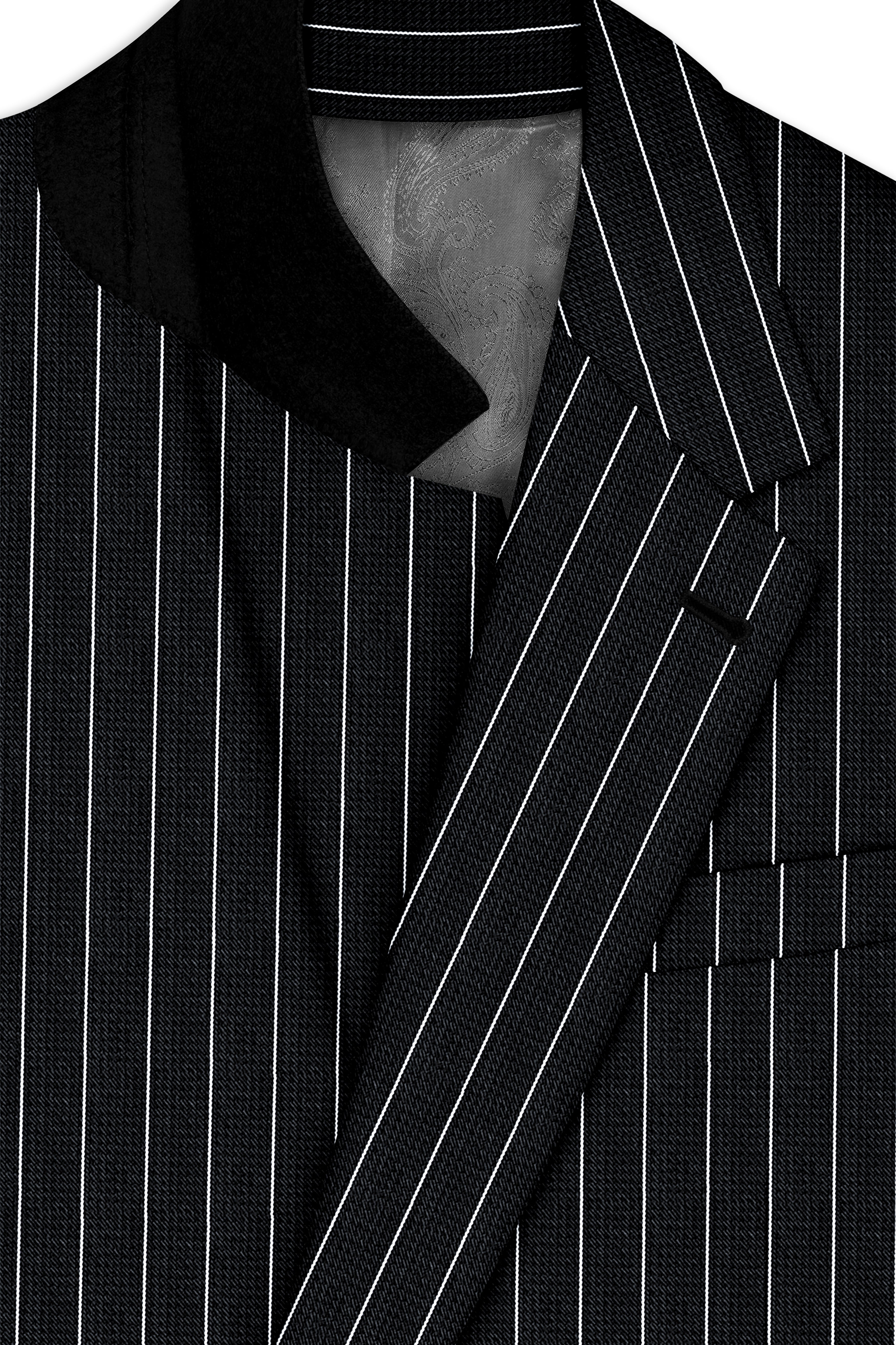 Viceroy-Jade Black And Bright White Chalk Striped Wool Rich Slight Stretch Single Breasted Suit