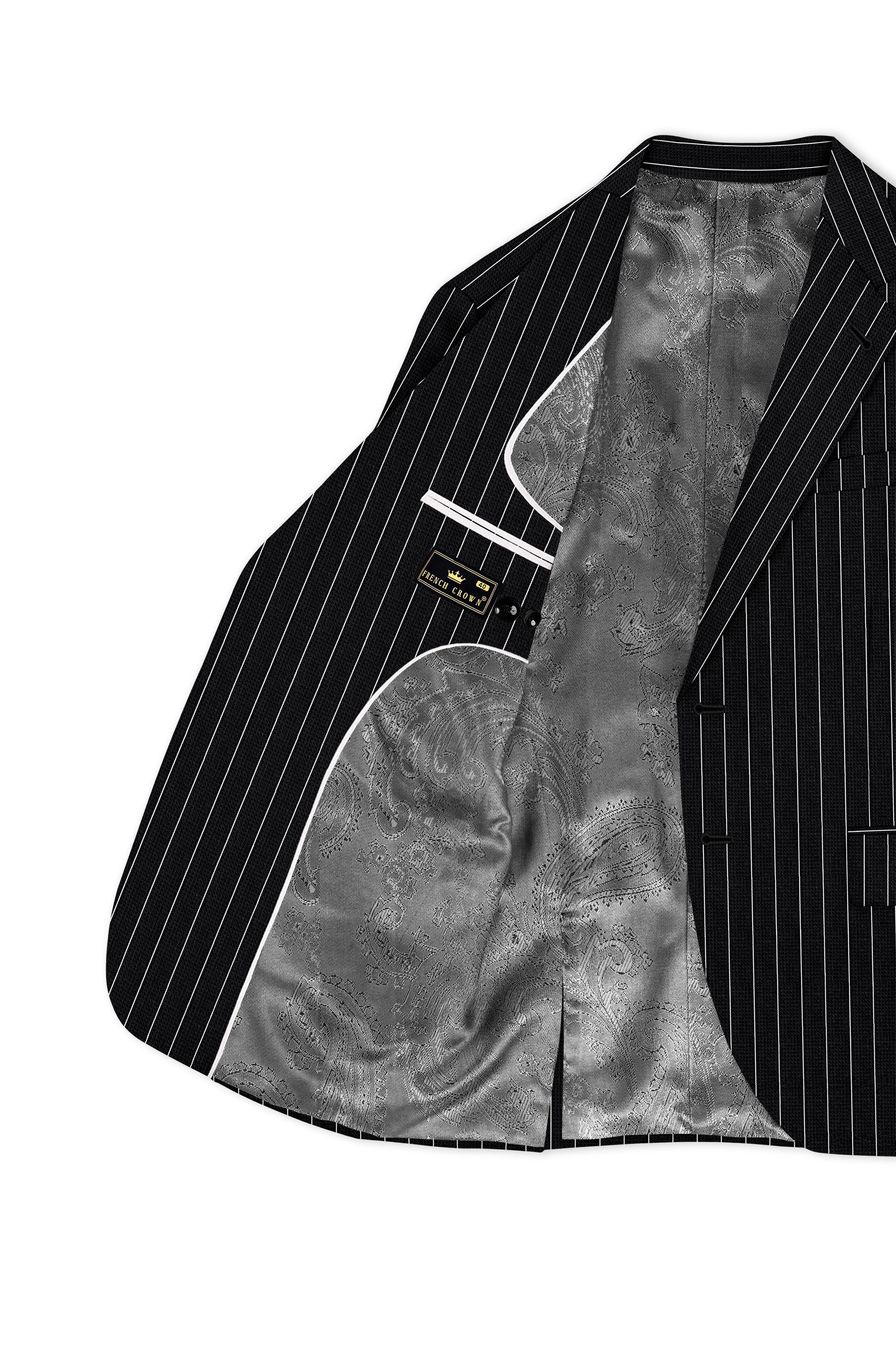 Viceroy-Jade Black And Bright White Chalk Striped Wool Rich Slight Stretch Single Breasted Suit
