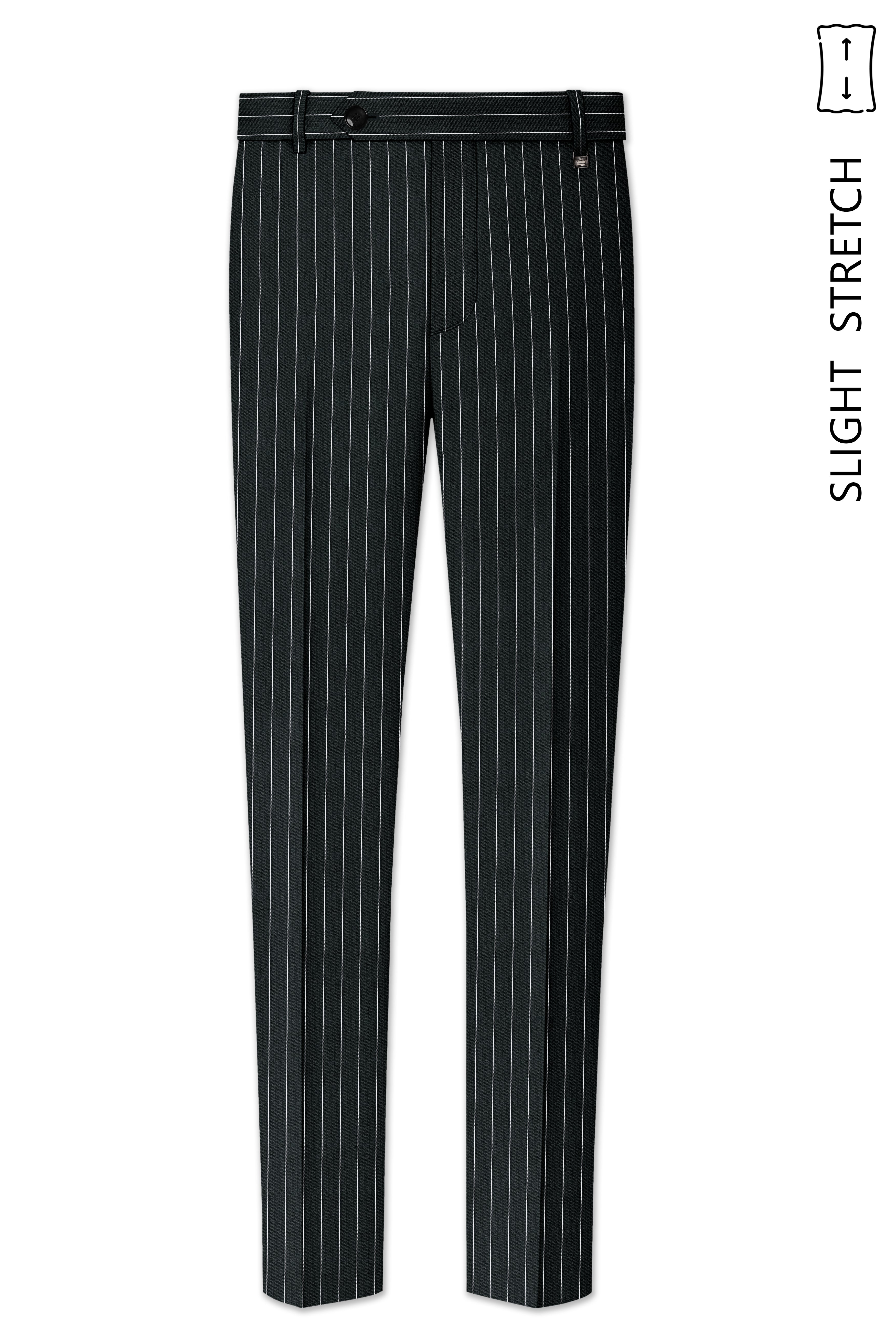 Viceroy-Hunter Green And Bright White Chalk Striped Wool Rich Slight Stretch Single Breasted Suit