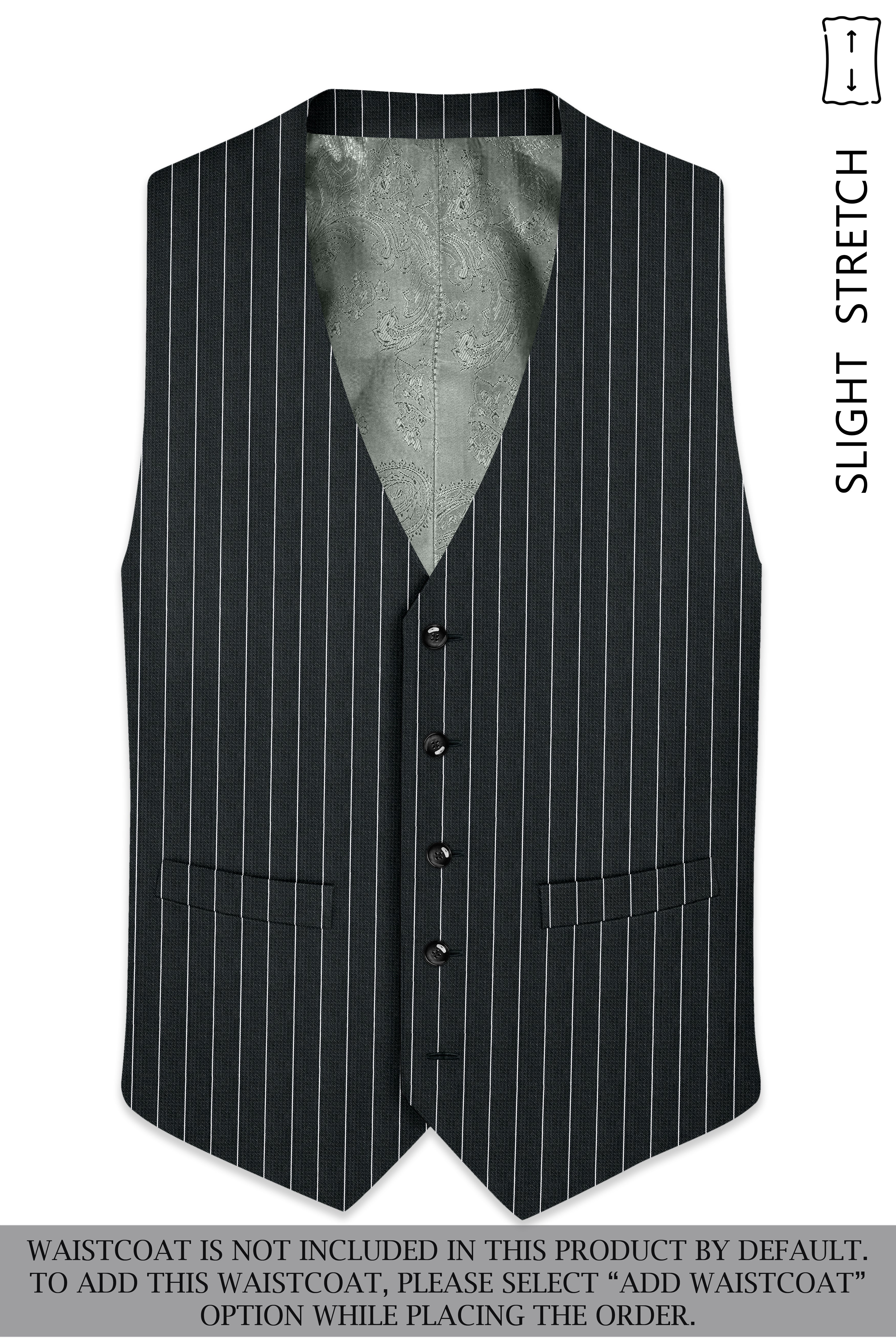 Viceroy-Hunter Green And Bright White Chalk Striped Wool Rich Slight Stretch Single Breasted Suit