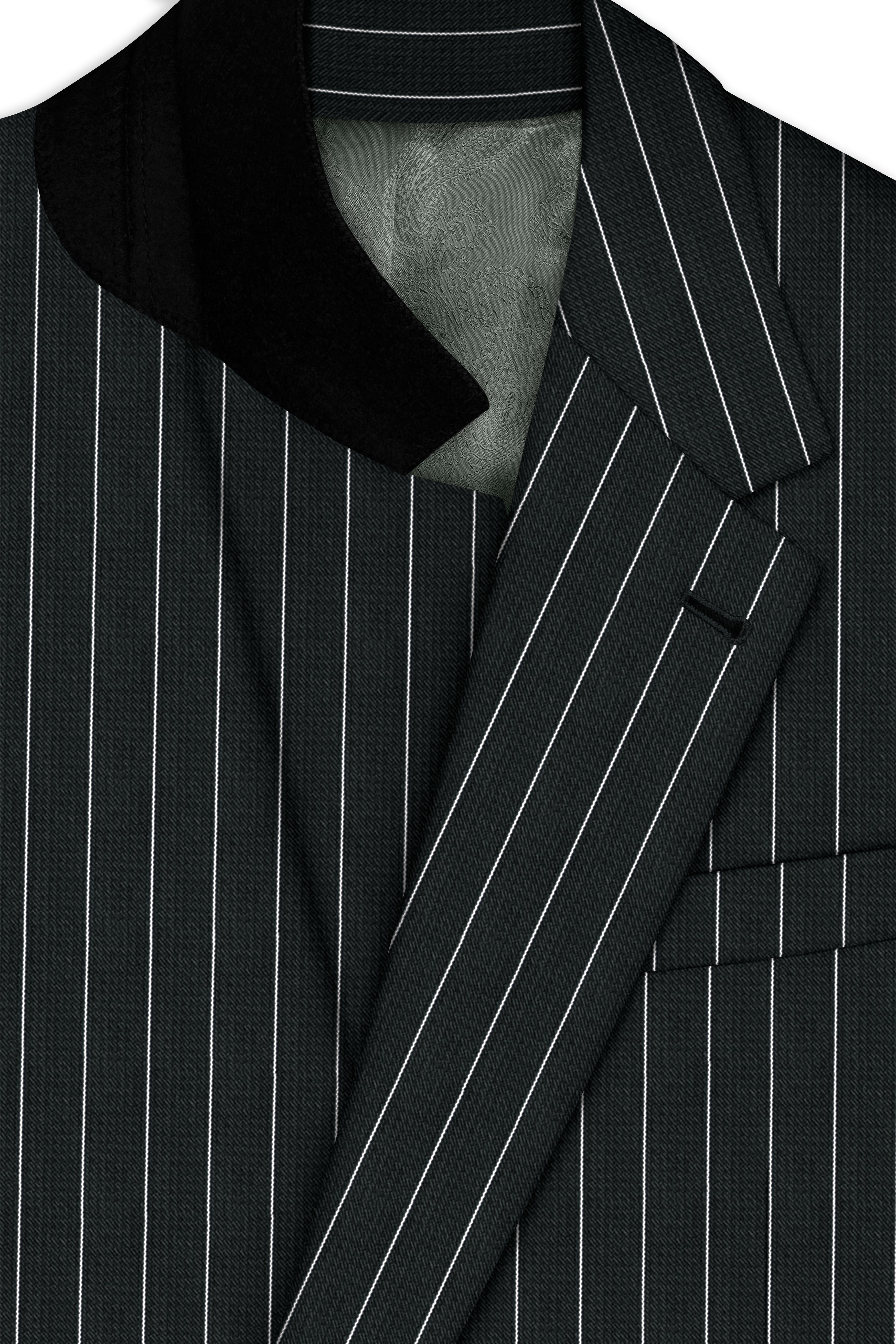 Viceroy-Hunter Green And Bright White Chalk Striped Wool Rich Slight Stretch Single Breasted Suit