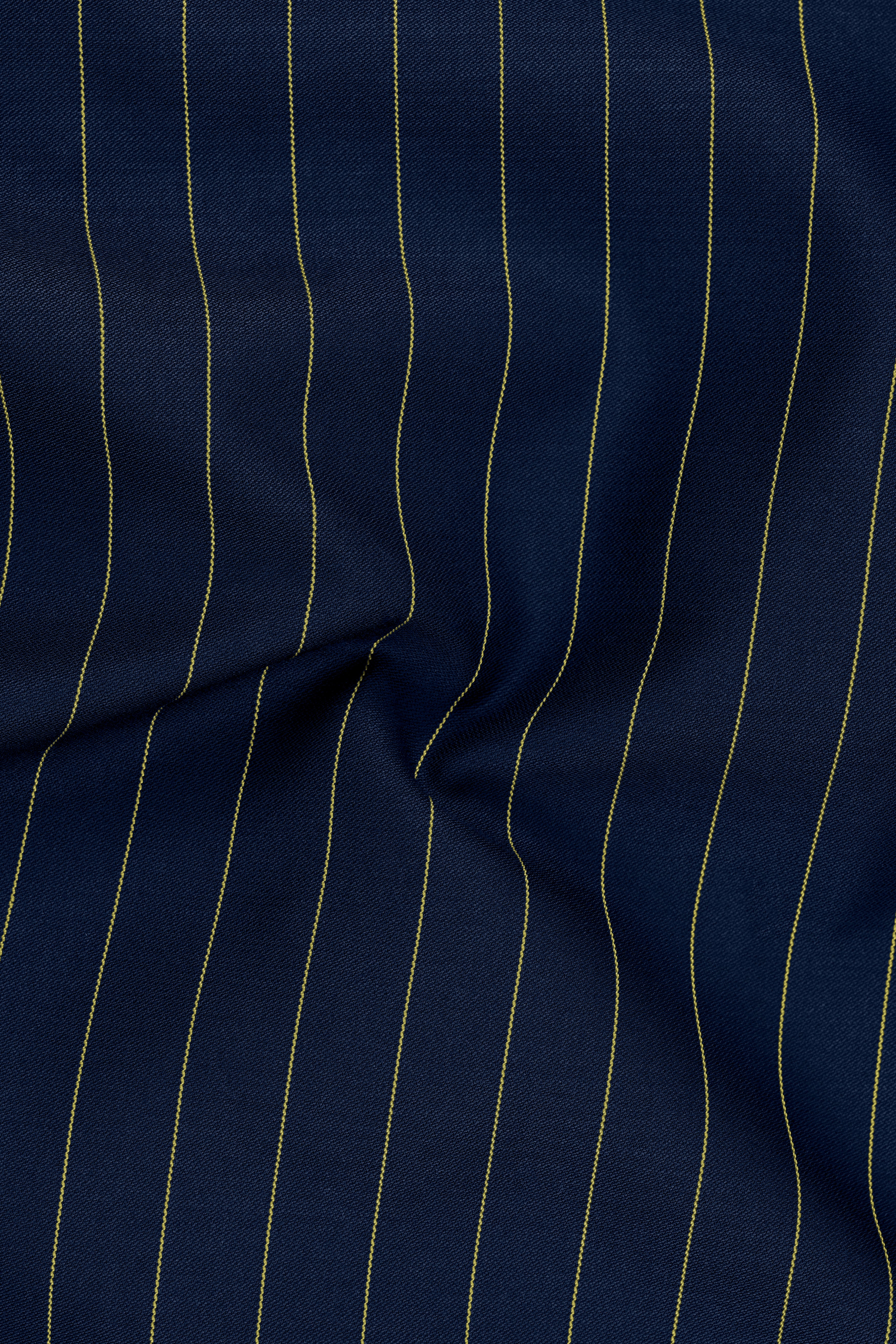 Aurum-Midnight Blue And Harvest Yellow Chalk Striped Wool Rich Slight Stretch Single Breasted Suit