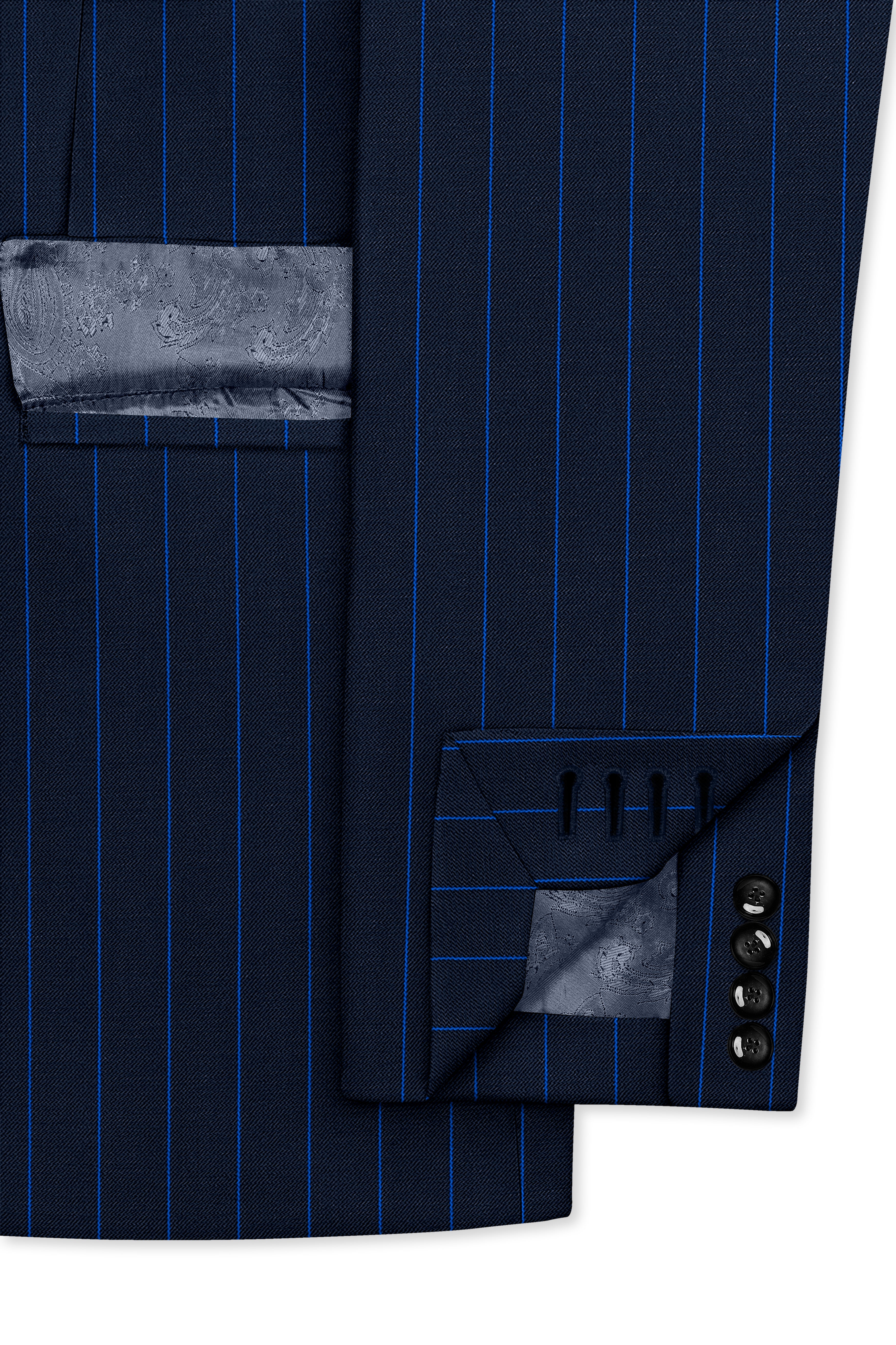 Strivon-Tealish Blue Chalk Striped Wool Rich Slight Stretch Single Breasted Suit