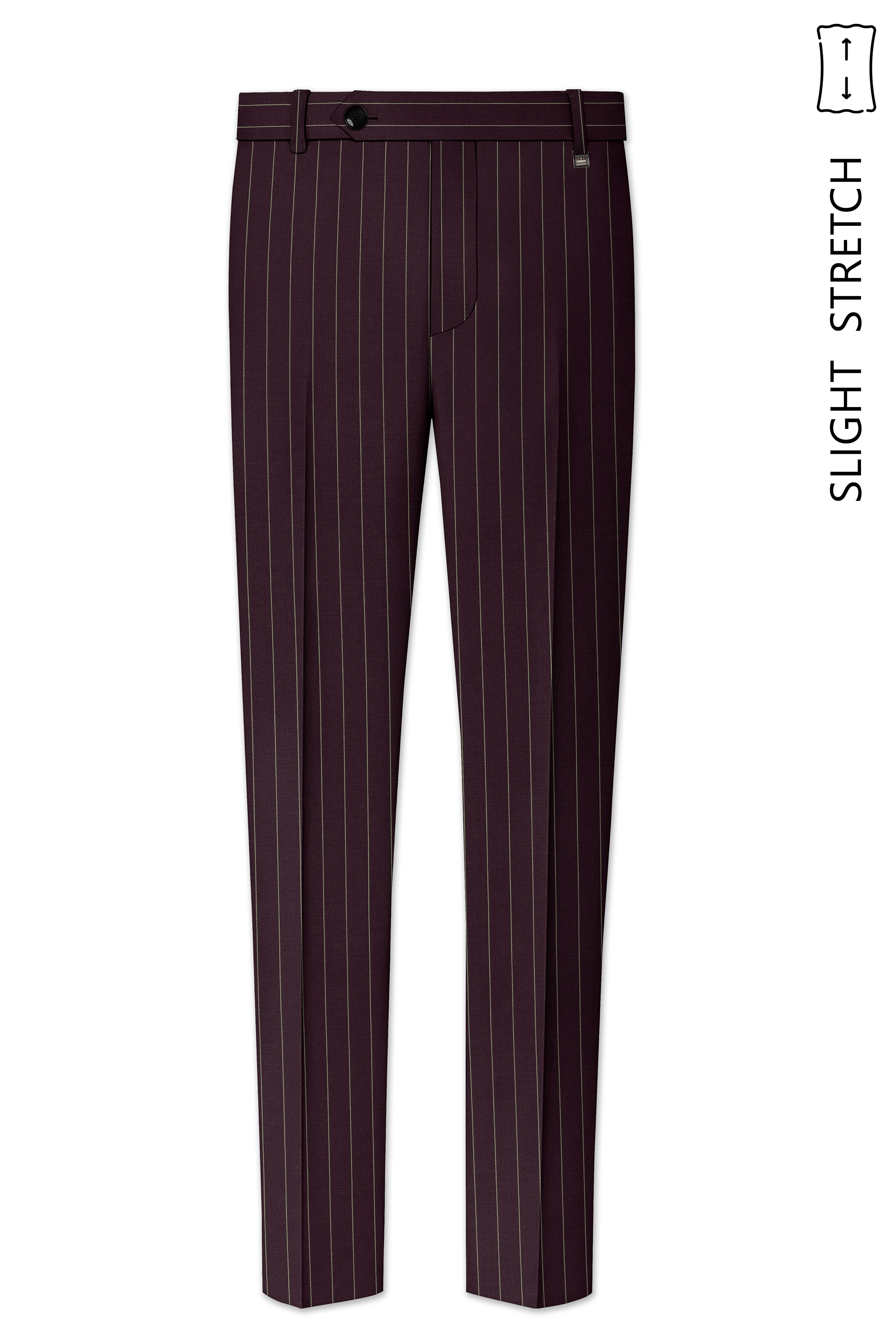 Valiant-Seal Maroon And Bright White Chalk Striped Wool Rich Slight Stretch Single Breasted Suit