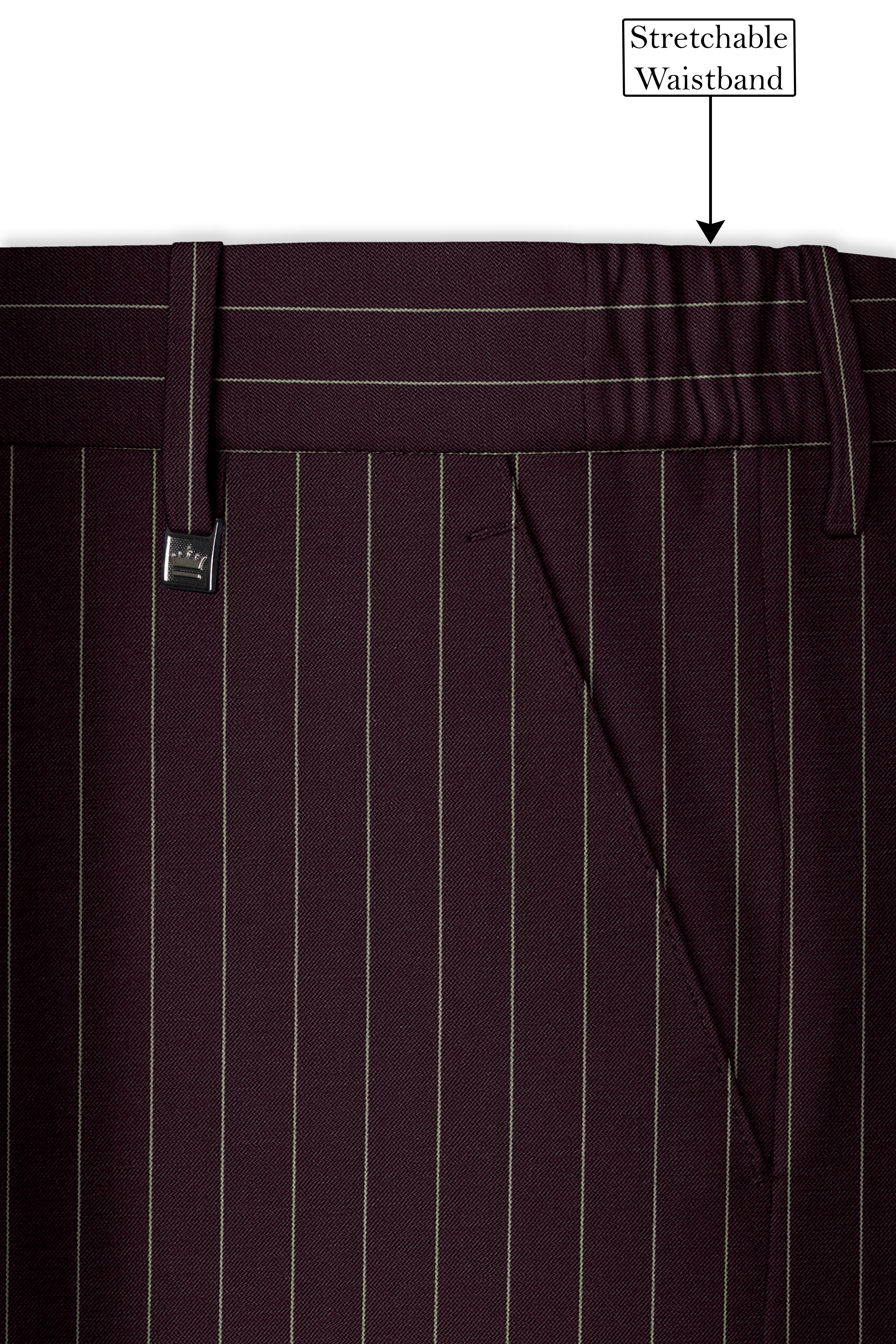 Valiant-Seal Maroon And Bright White Chalk Striped Wool Rich Slight Stretch Single Breasted Suit