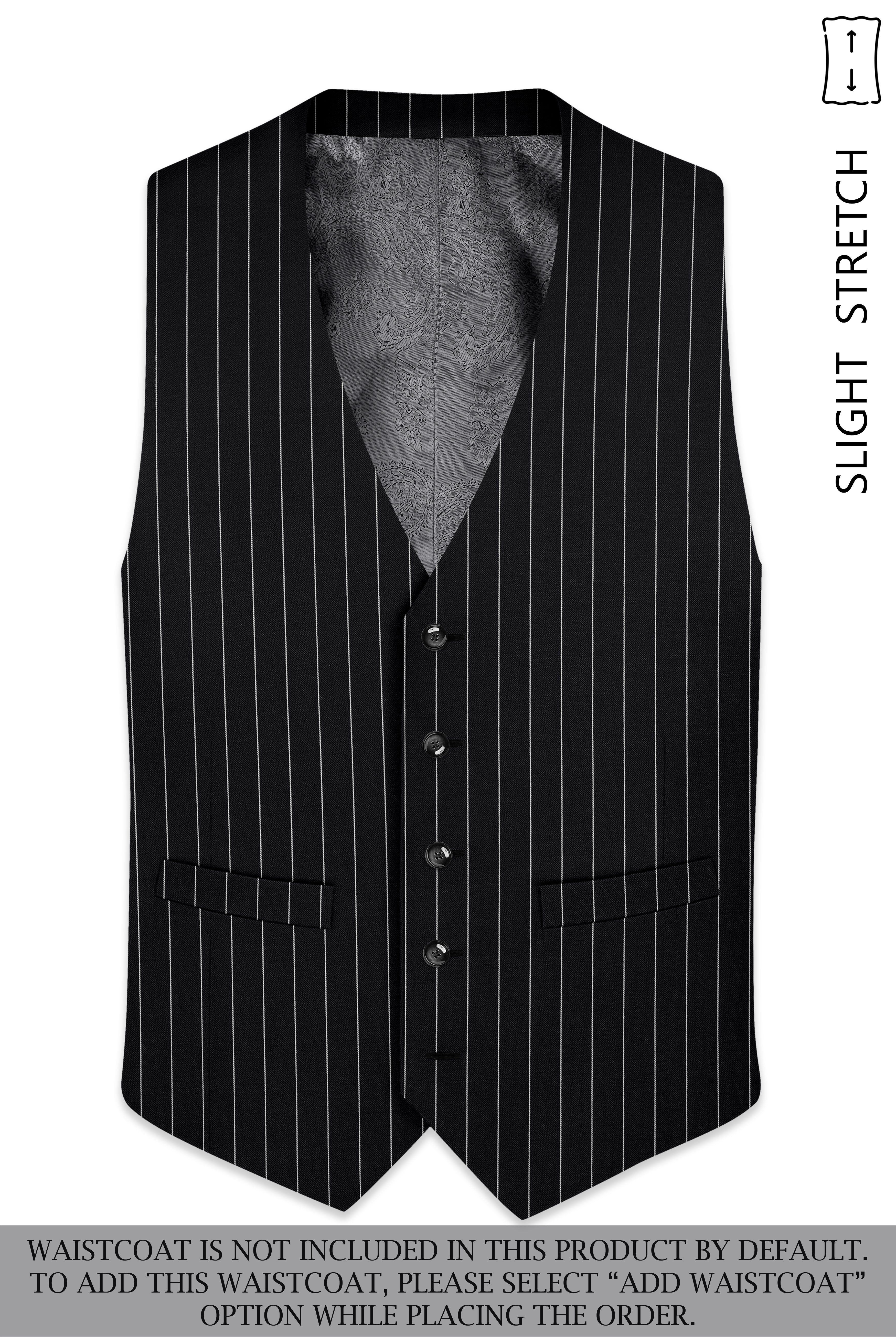 Veritas-Jade Black And Bright White Pin Striped Wool Rich Slight Stretch Single Breasted Suit