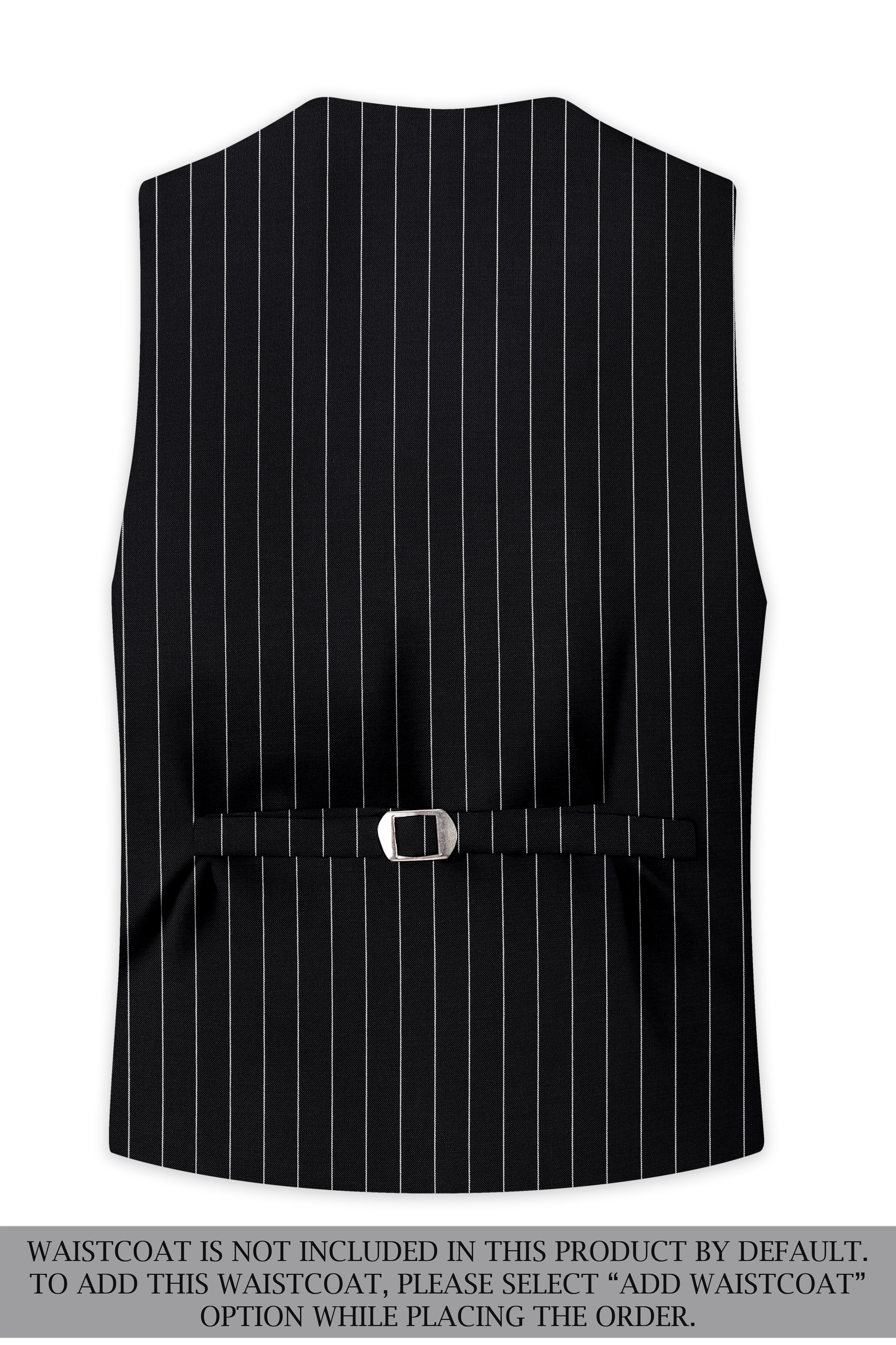 Veritas-Jade Black And Bright White Pin Striped Wool Rich Slight Stretch Single Breasted Suit