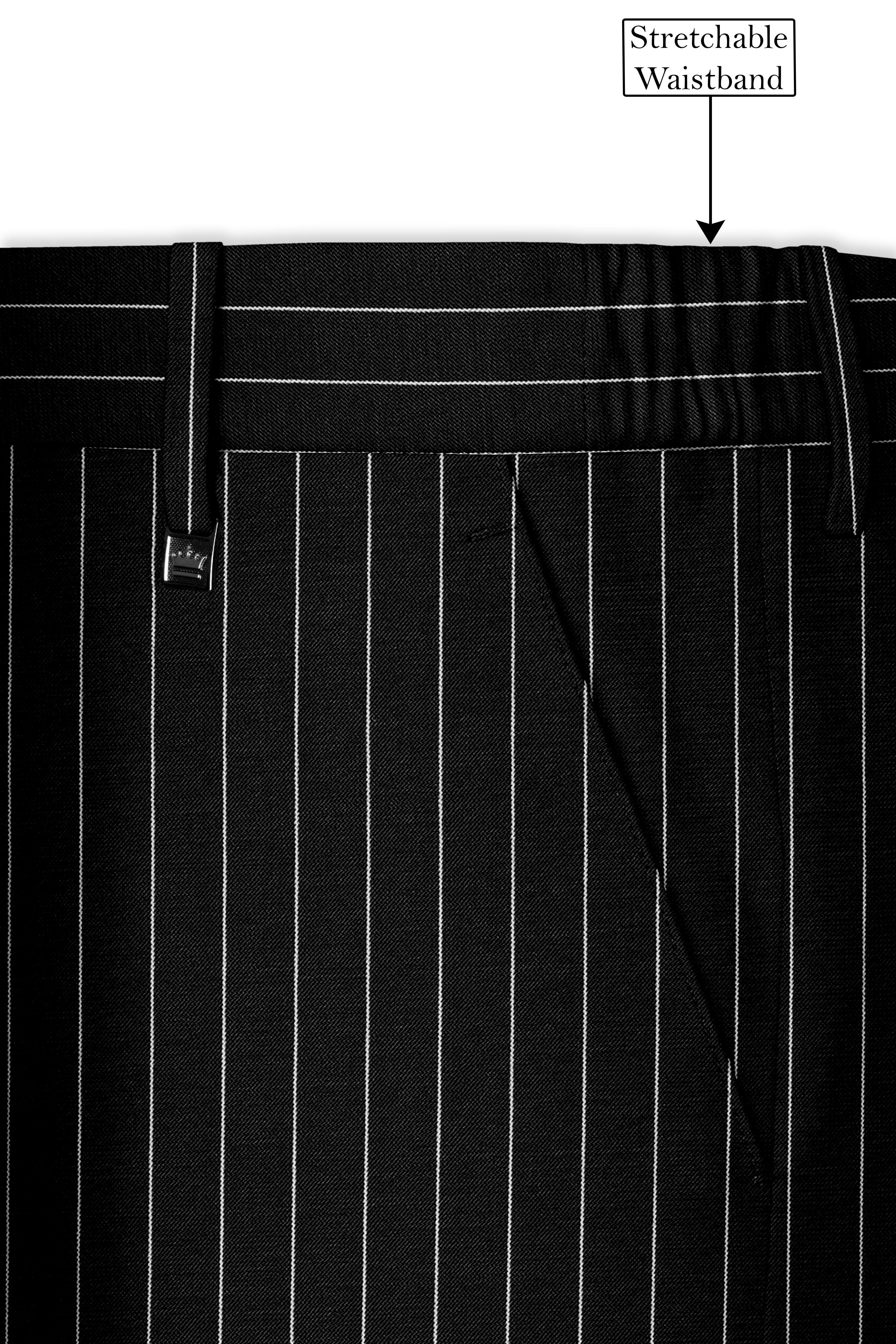 Noirline-Jade Black And Bright White Awning Striped Wool Rich Slight Stretch Single Breasted Suit