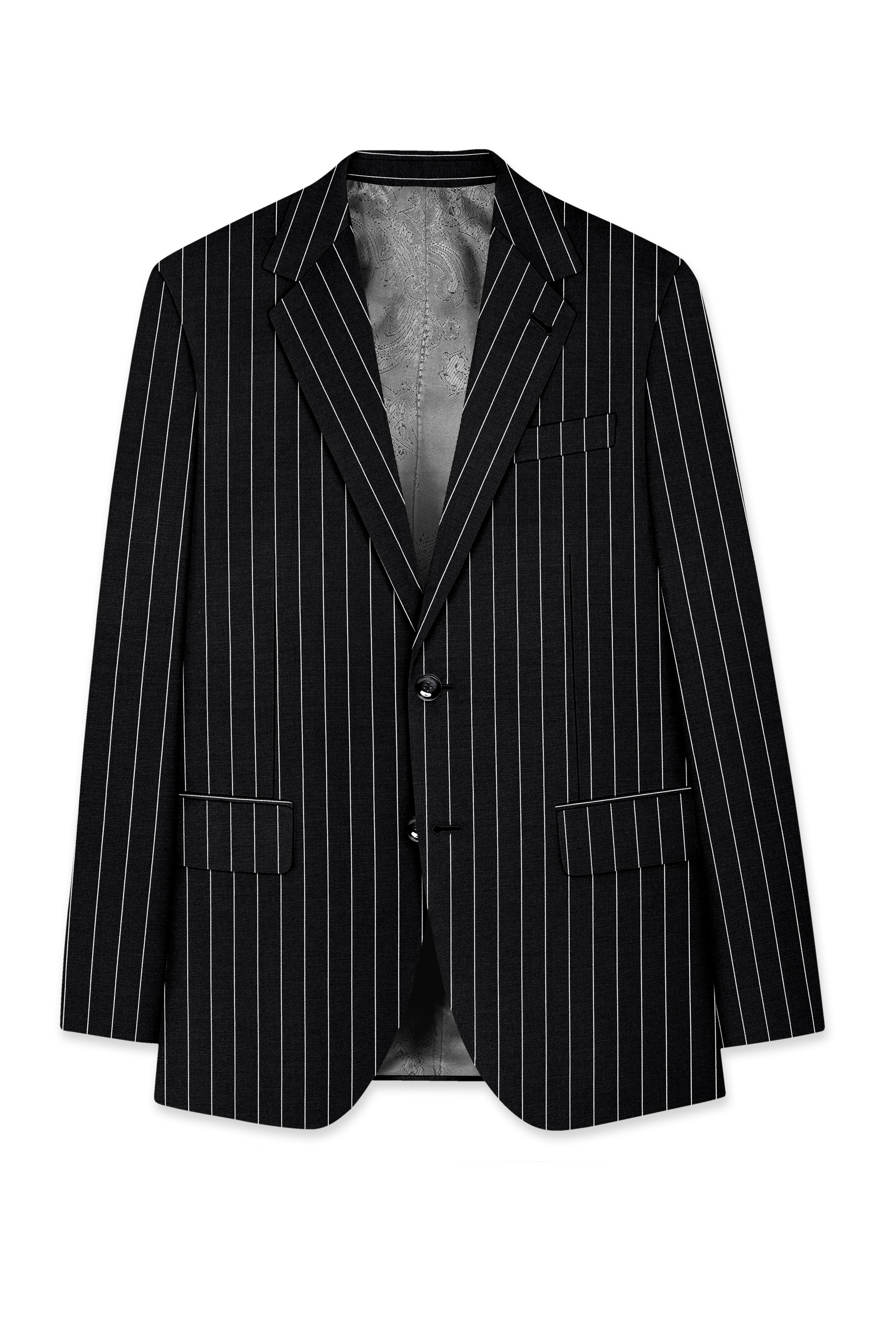 Noirline-Jade Black And Bright White Awning Striped Wool Rich Slight Stretch Single Breasted Suit