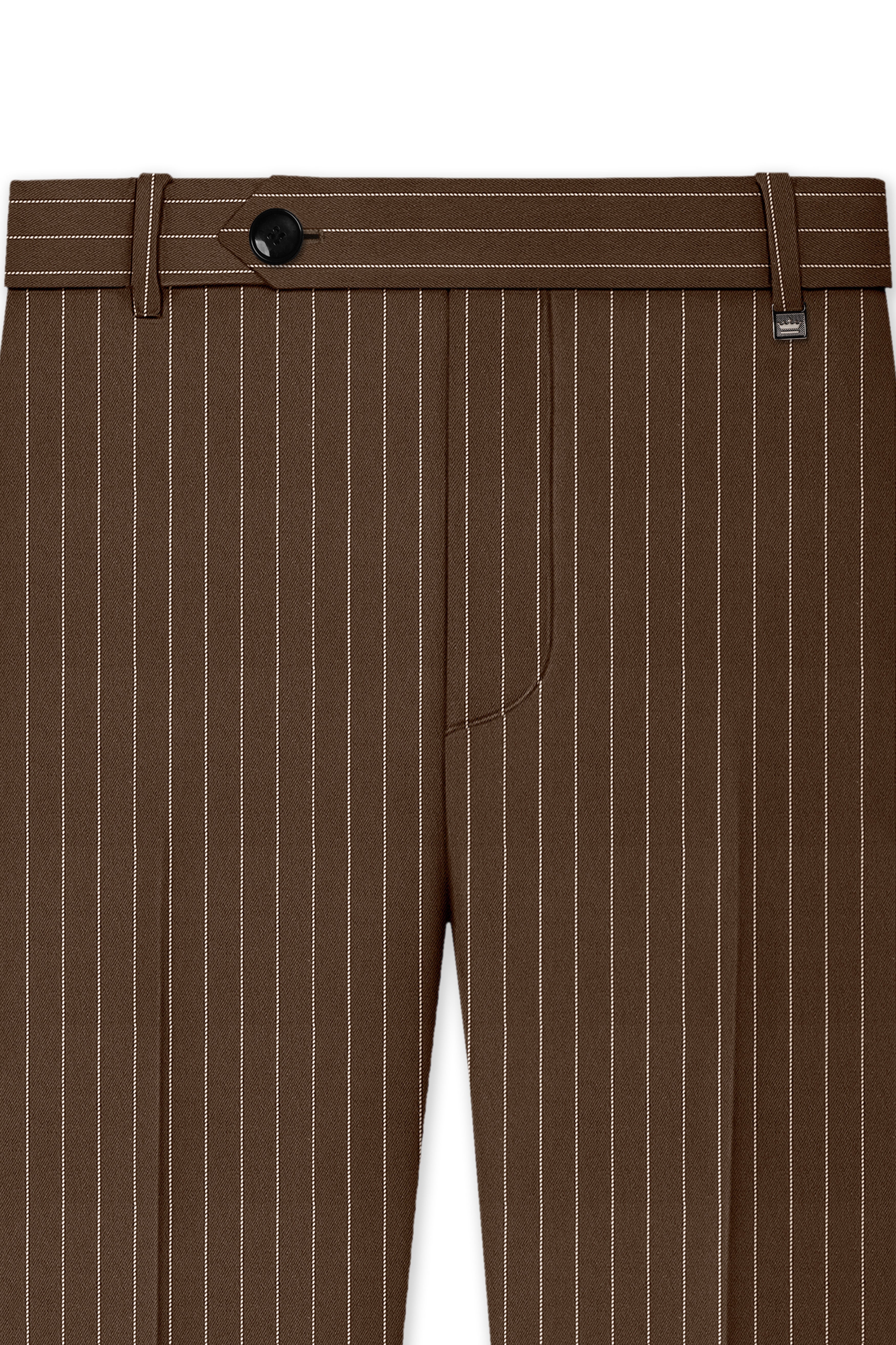 Bristol-Iroko Brown And Bright White Chalk Striped Wool Rich Slight Stretch Single Breasted Suit