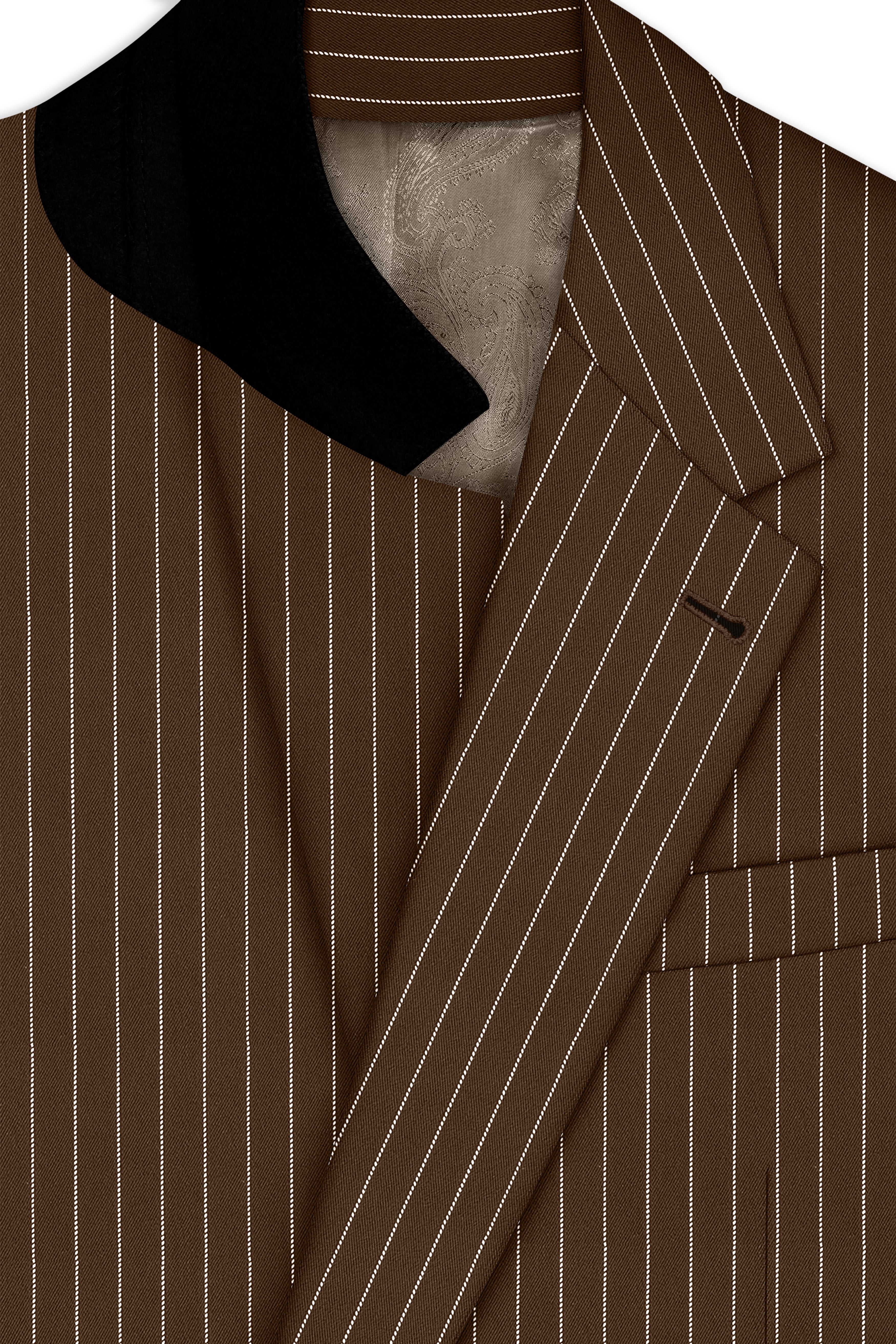 Bristol-Iroko Brown And Bright White Chalk Striped Wool Rich Slight Stretch Single Breasted Suit