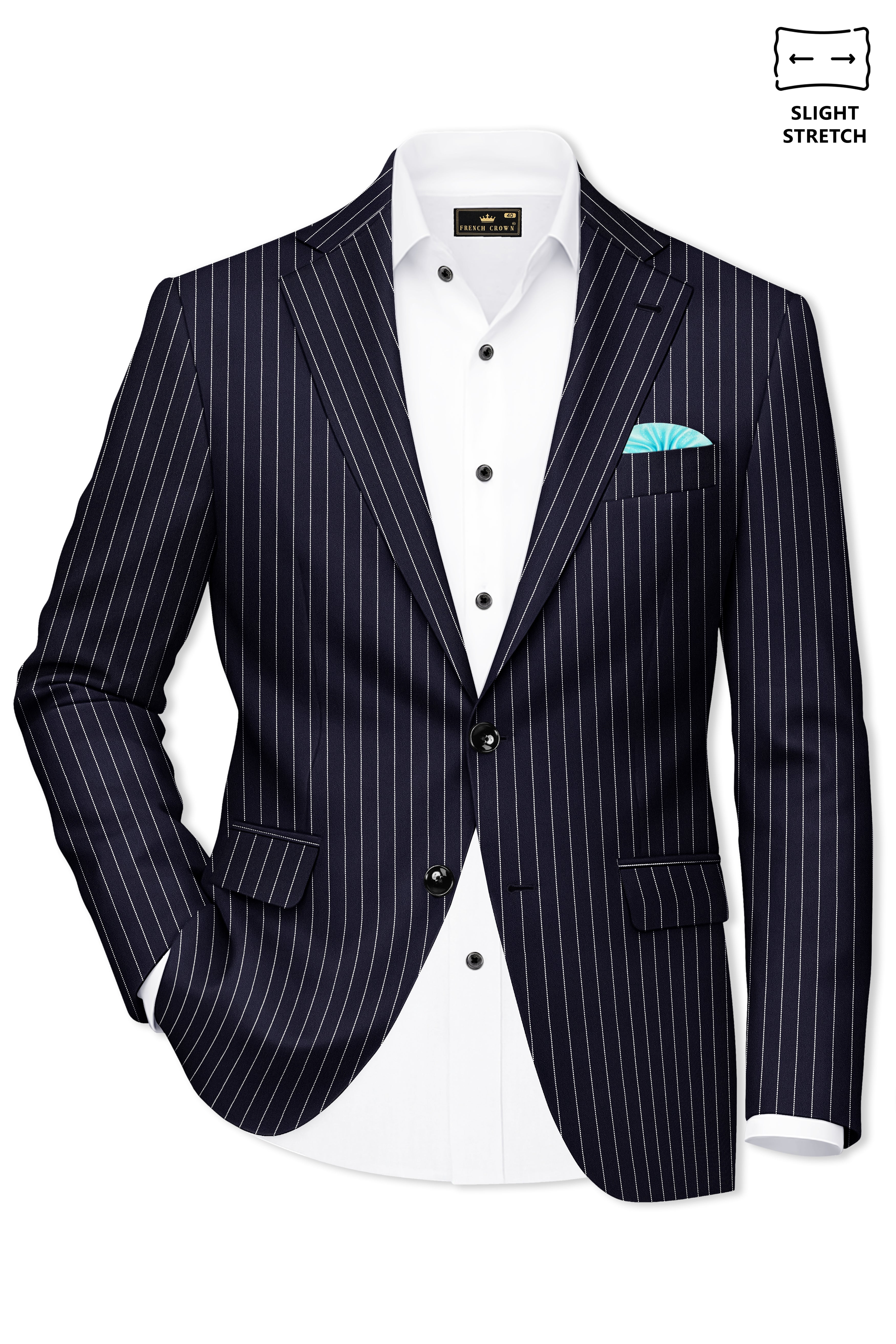 Aurelius-Cinder Blue Bright White Chalk Striped Wool Rich Slight Stretch Single Breasted Suit