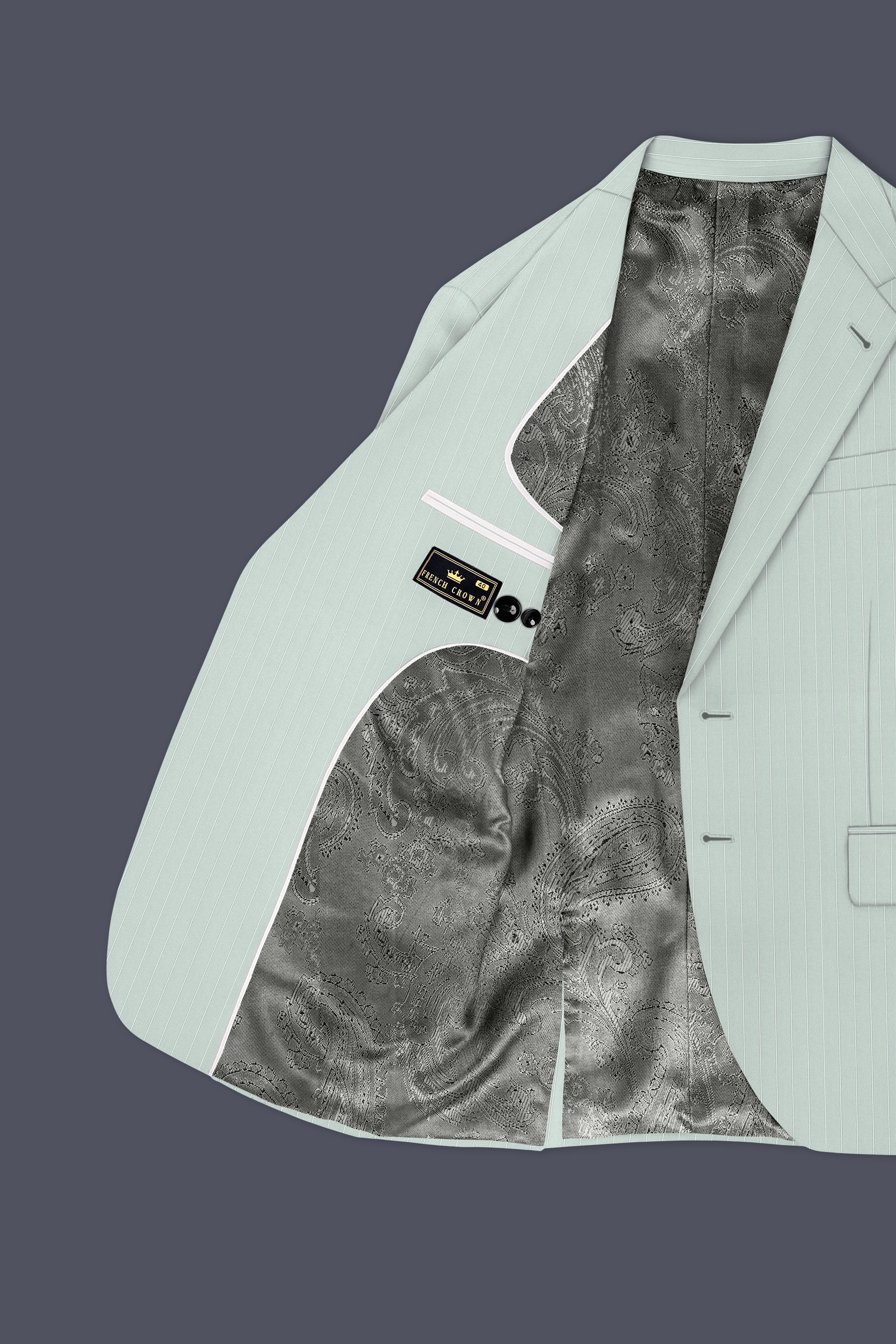 Halcyon-Pale Slate Green Herringbone Striped Wool Rich Slight Stretch Single Breasted Suit