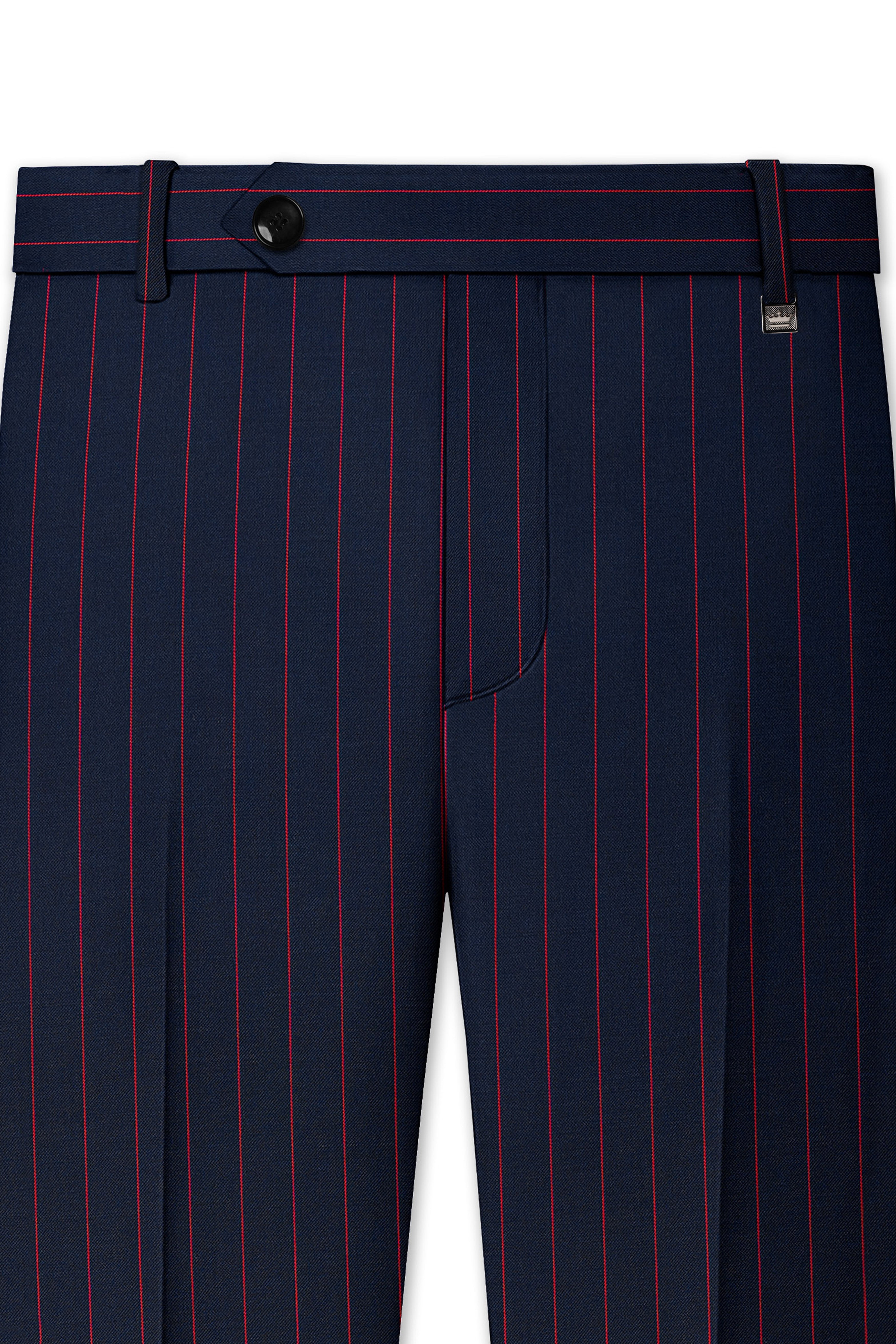 Striata-Haiti Blue And Brick Pink Chalk Striped Wool Rich Slight Stretch Double Breasted Suit
