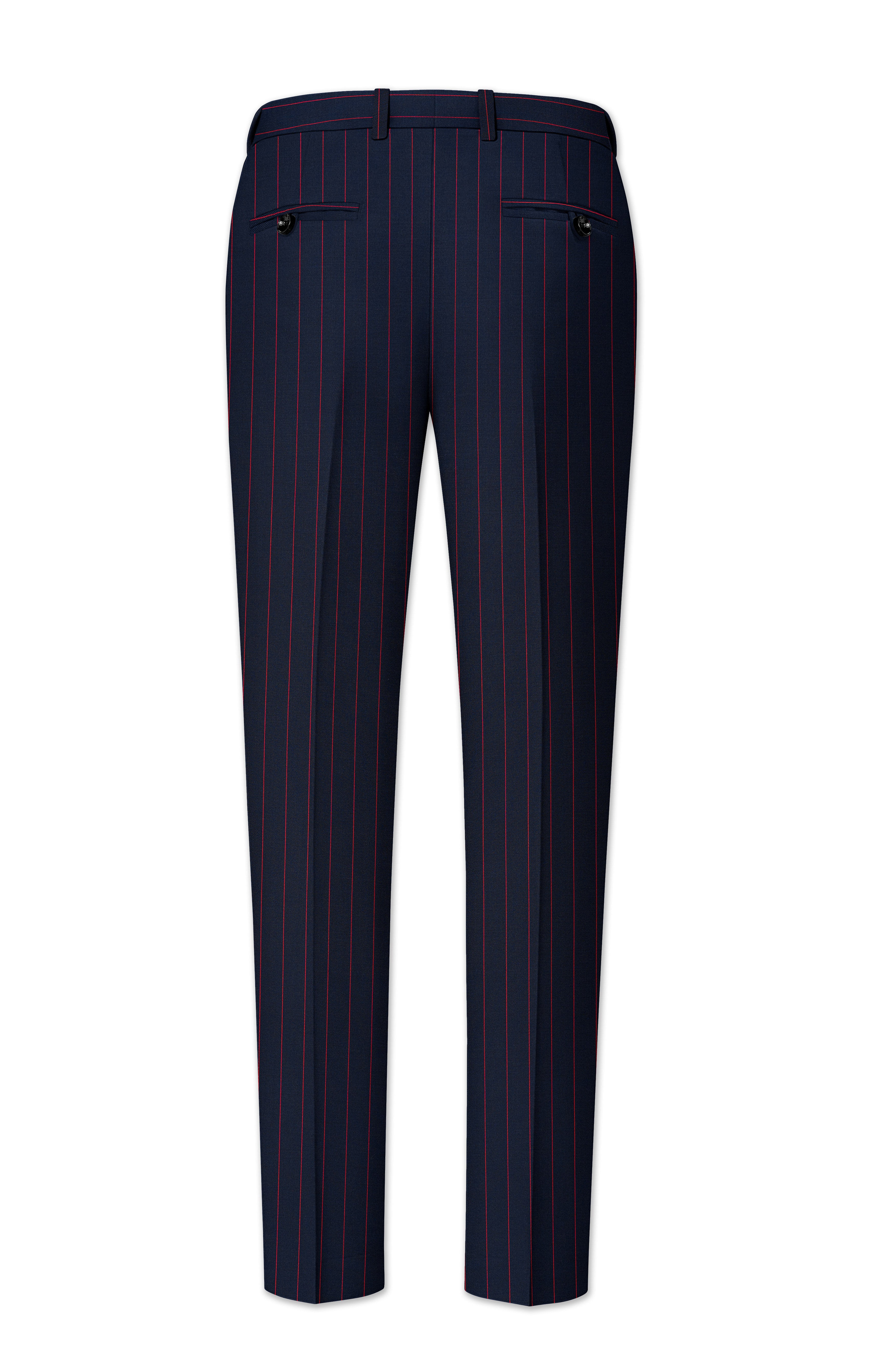 Striata-Haiti Blue And Brick Pink Chalk Striped Wool Rich Slight Stretch Double Breasted Suit