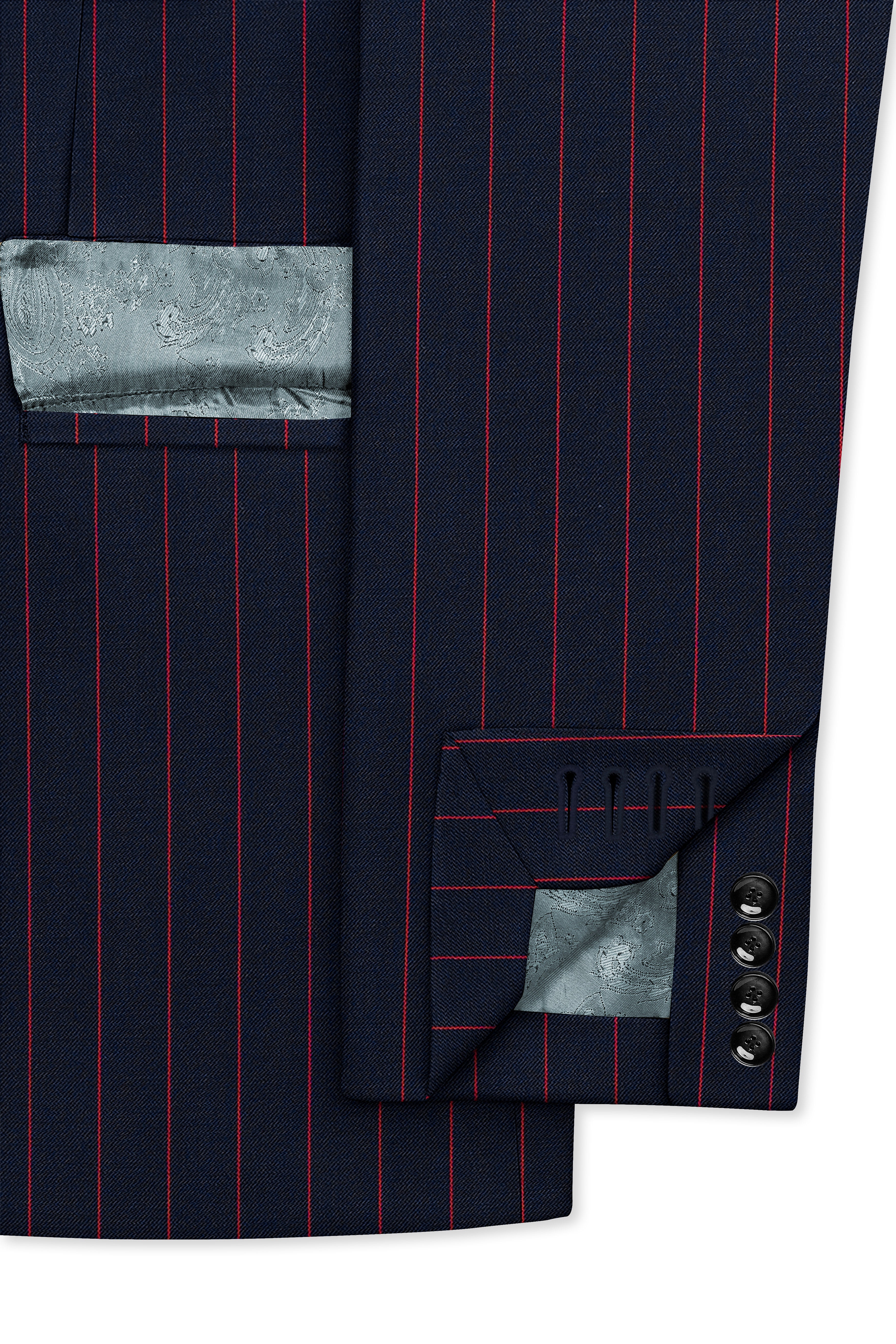 Striata-Haiti Blue And Brick Pink Chalk Striped Wool Rich Slight Stretch Double Breasted Suit