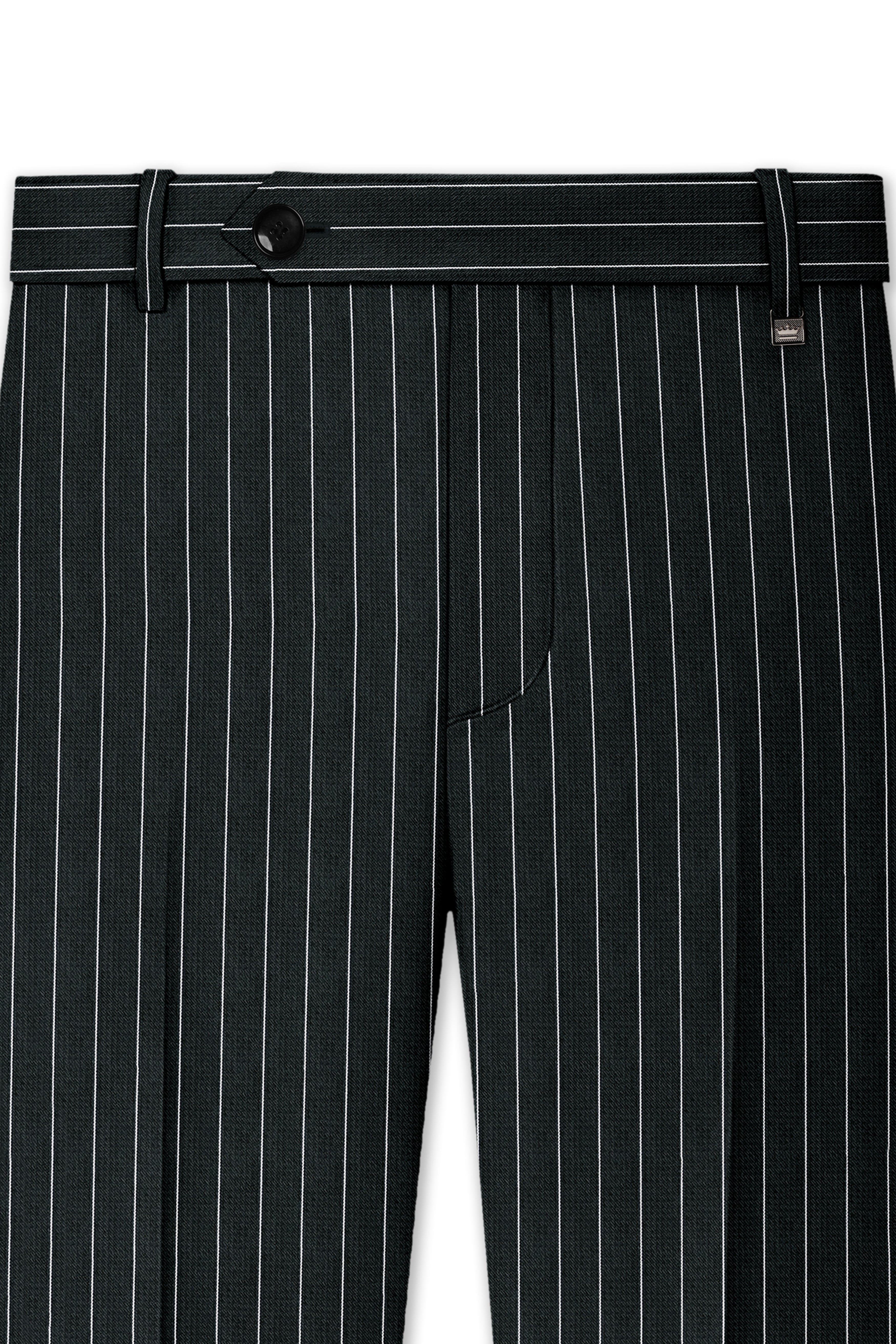 Viceroy-Hunter Green And Bright White Chalk Striped Wool Rich Slight Stretch Double Breasted Suit