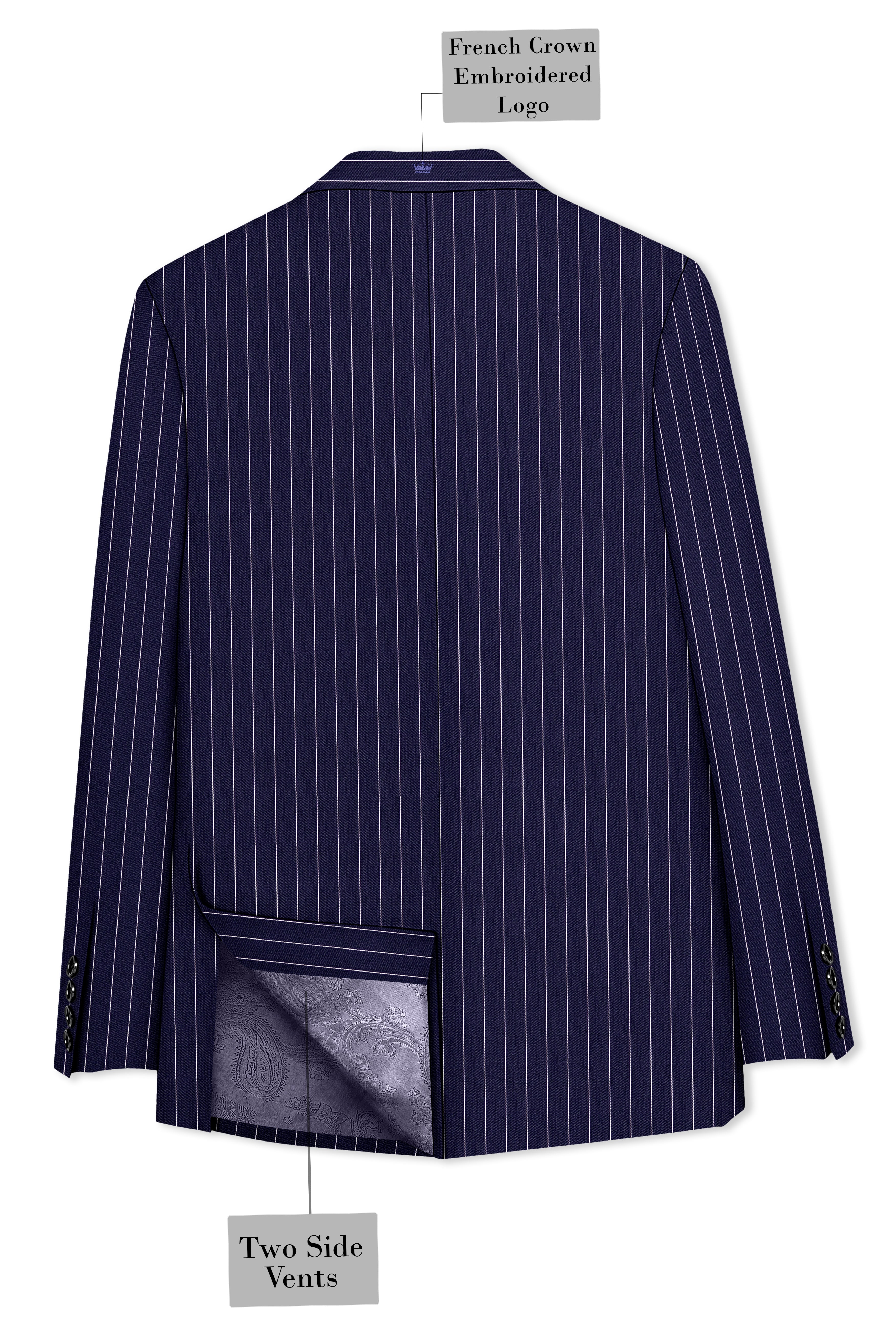 Ascot-Berry Blue And Bright White Chalk Striped Wool Rich Slight Stretch Double Breasted Suit