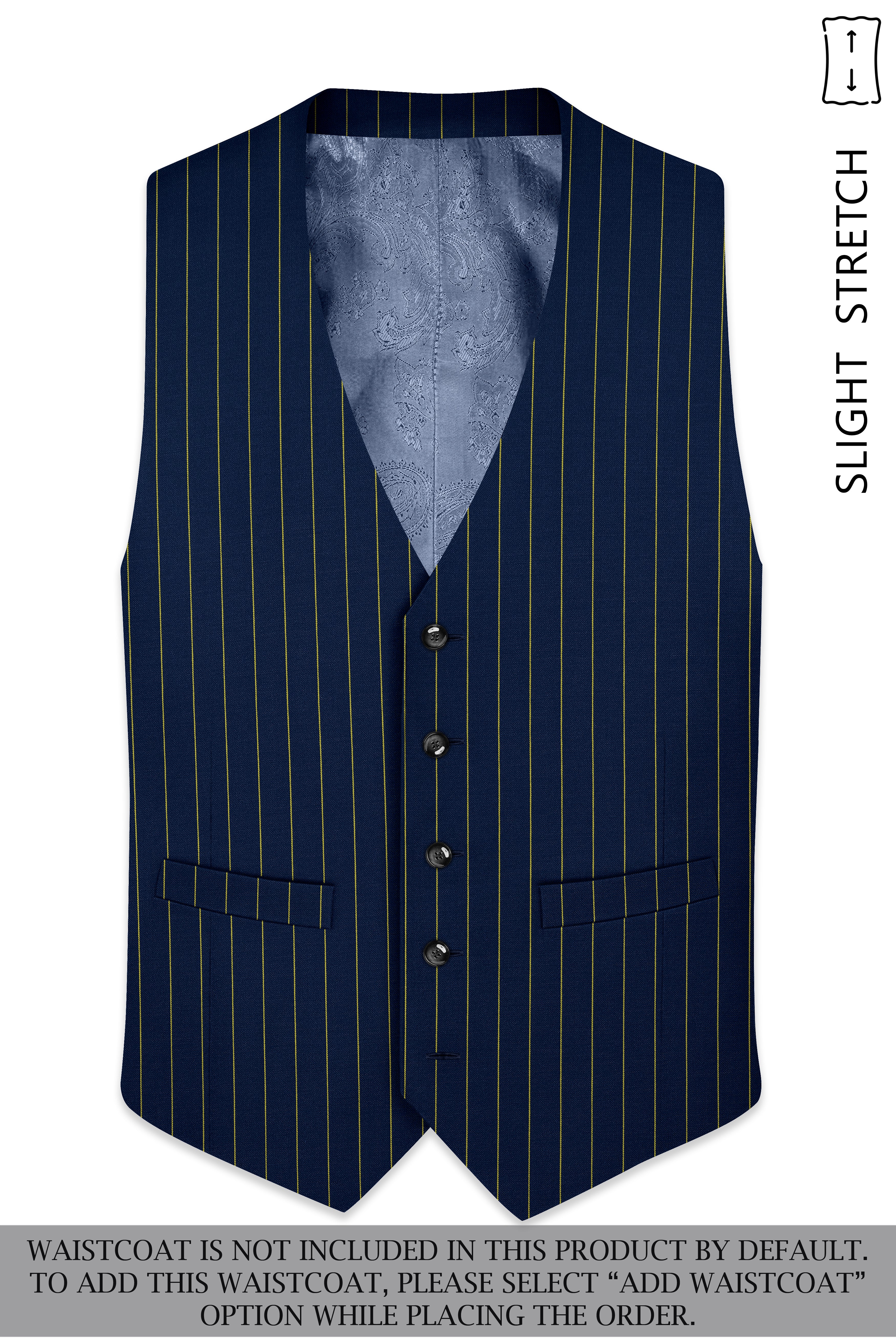Aurum-Midnight Blue And Harvest Yellow Chalk Striped Wool Rich Slight Stretch Double Breasted Suit