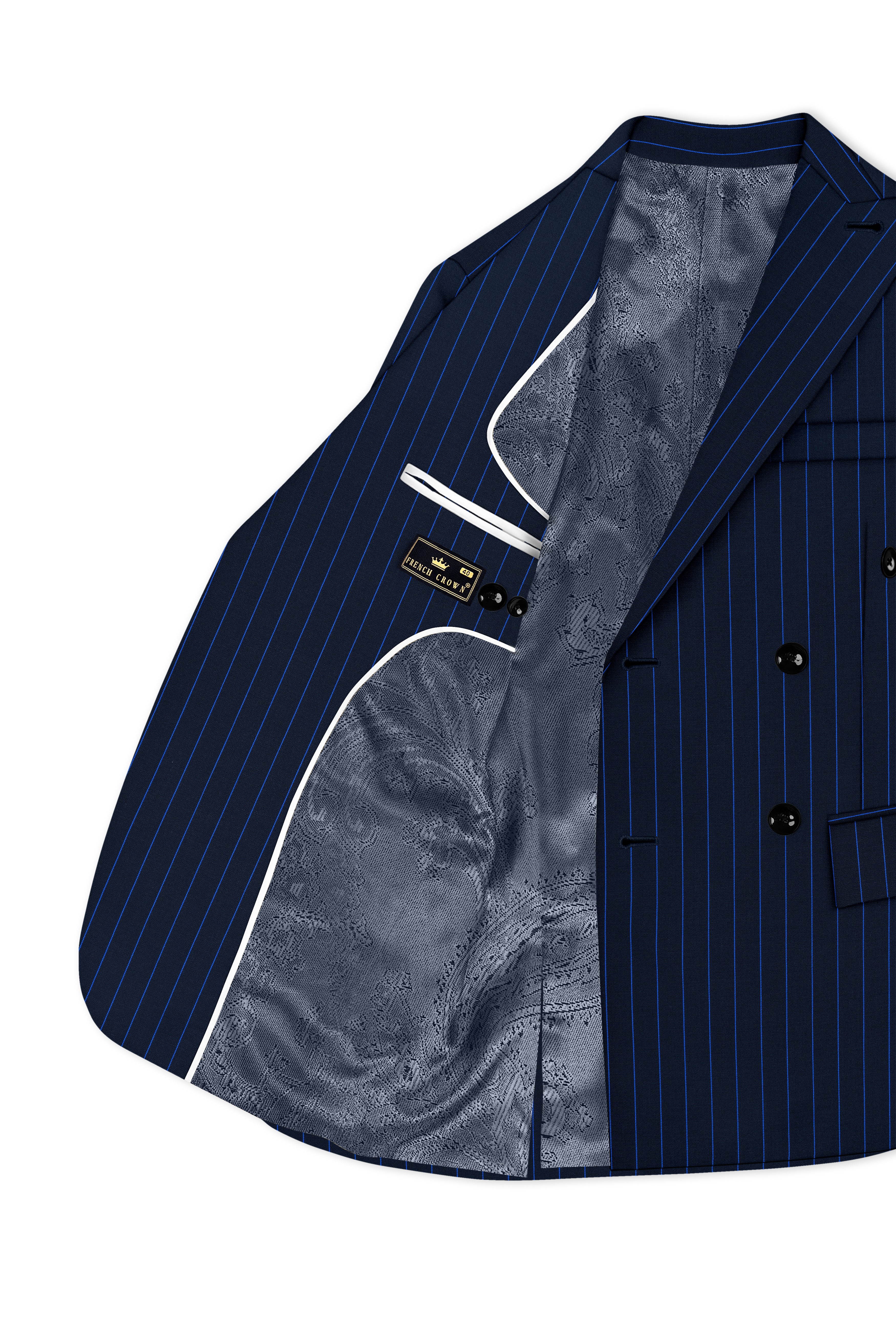 Strivon-Tealish Blue Chalk Striped Wool Rich Slight Stretch Double Breasted Suit