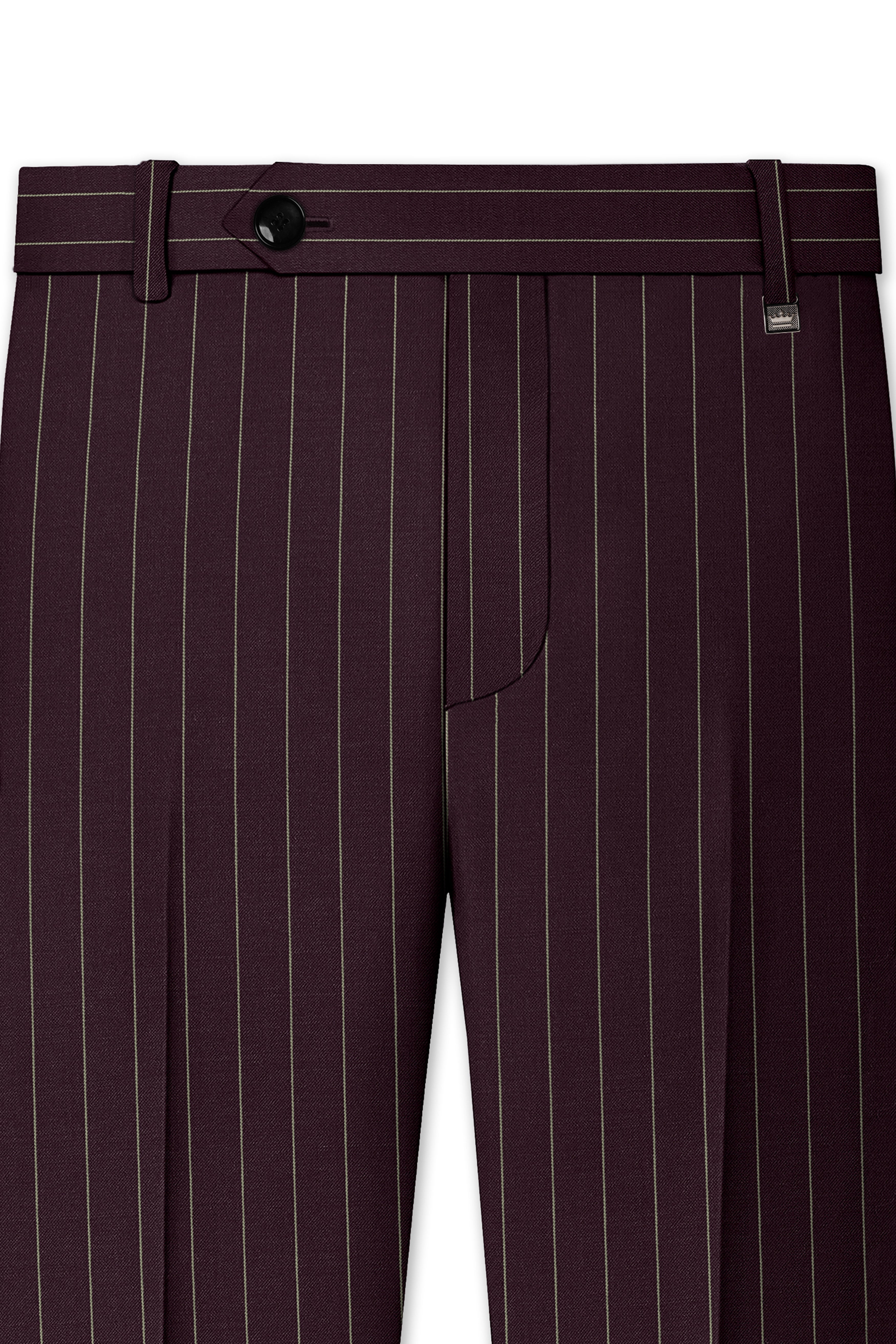 Valiant-Seal Maroon And Bright White Chalk Striped Wool Rich Slight Stretch Double Breasted Suit