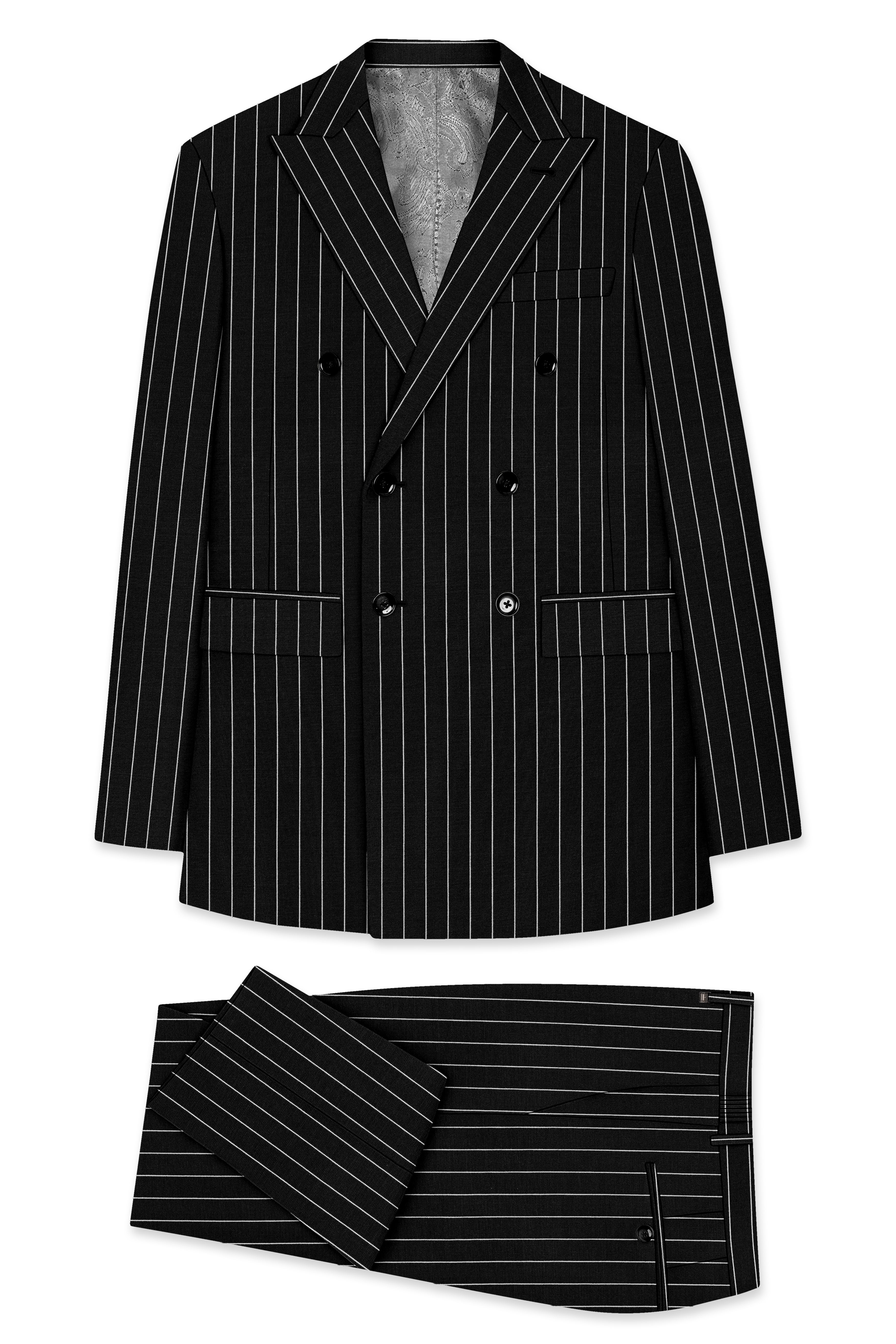Noirline-Jade Black And Bright White Awning Striped Wool Rich Slight Stretch Double Breasted Suit