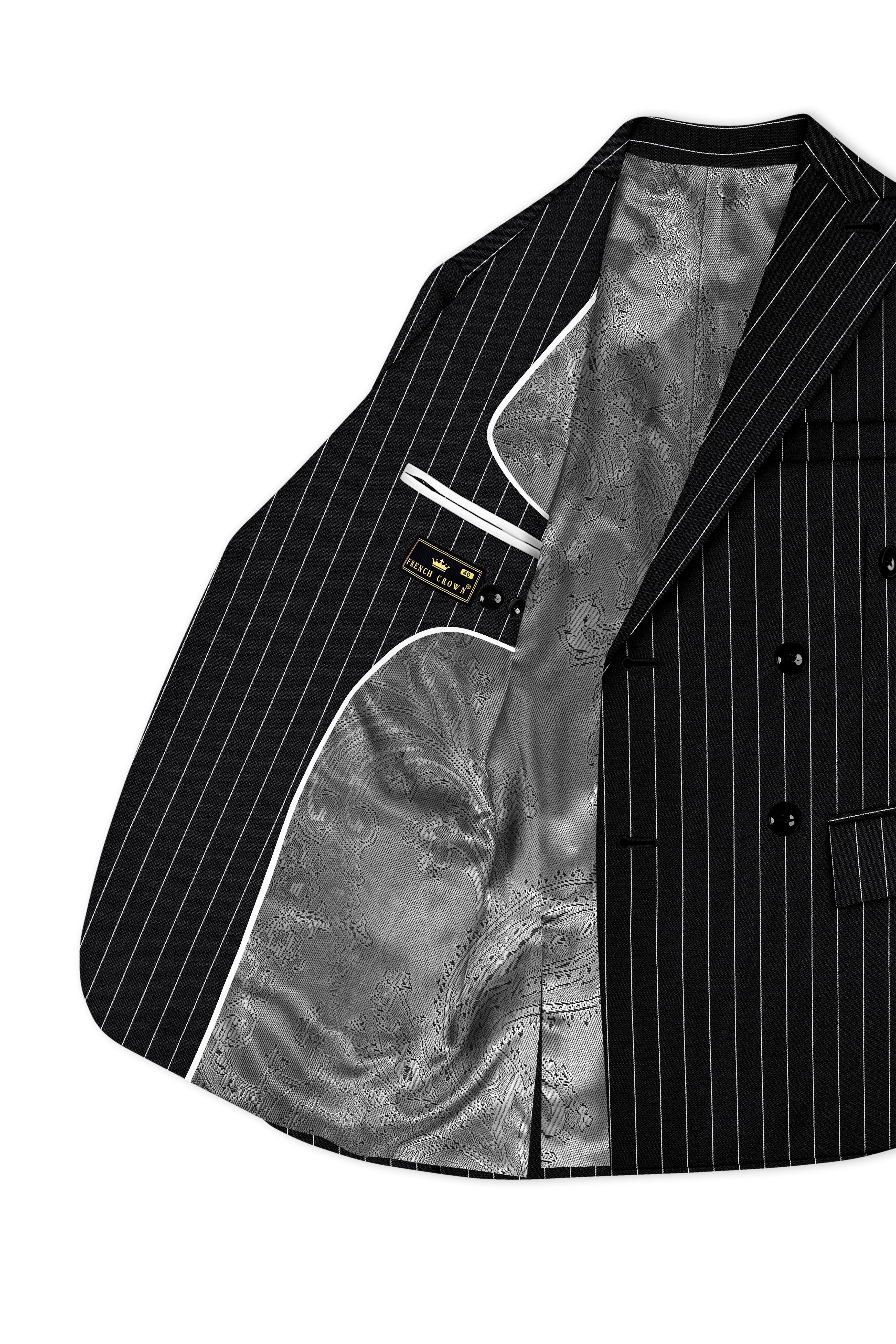 Noirline-Jade Black And Bright White Awning Striped Wool Rich Slight Stretch Double Breasted Suit