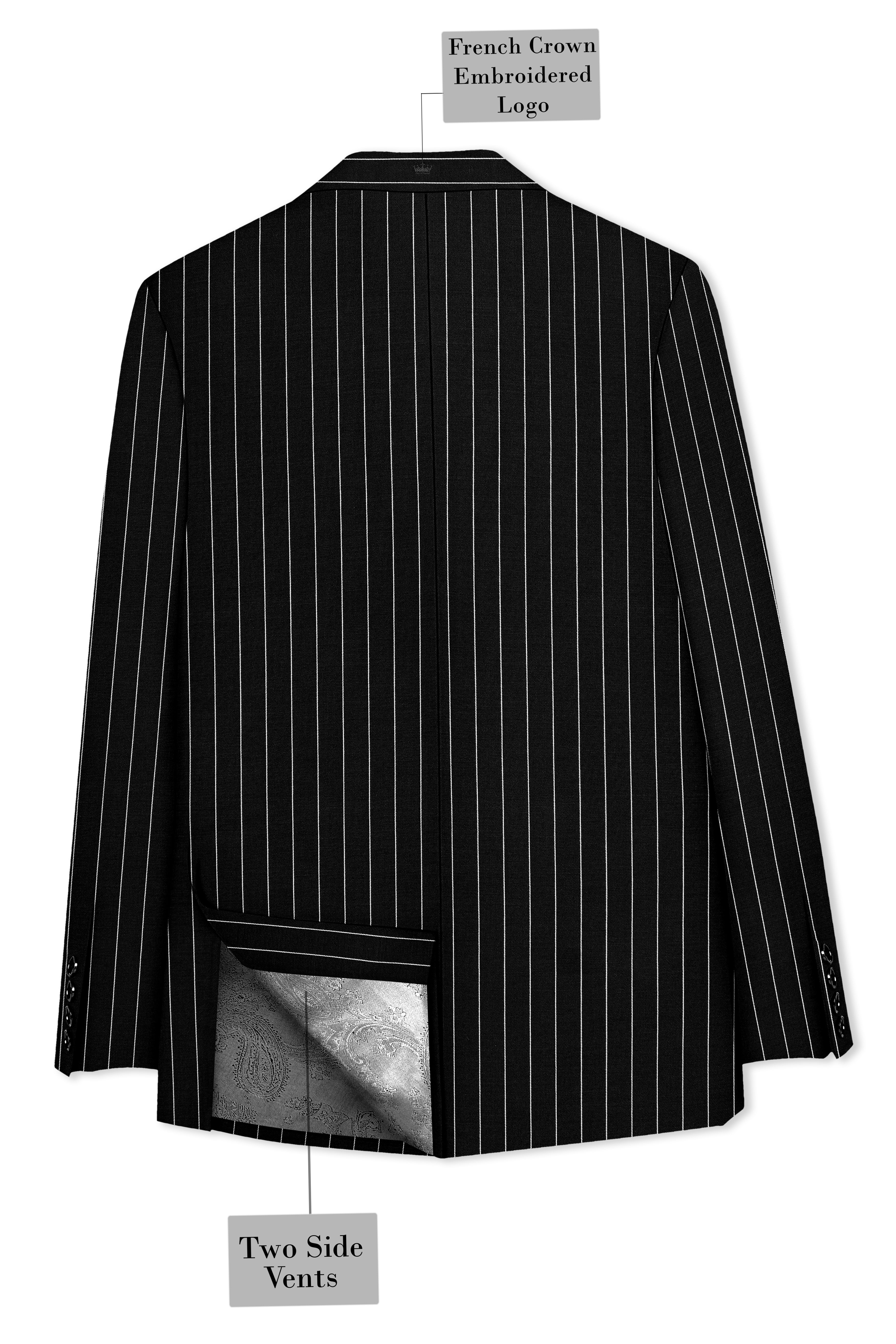 Noirline-Jade Black And Bright White Awning Striped Wool Rich Slight Stretch Double Breasted Suit