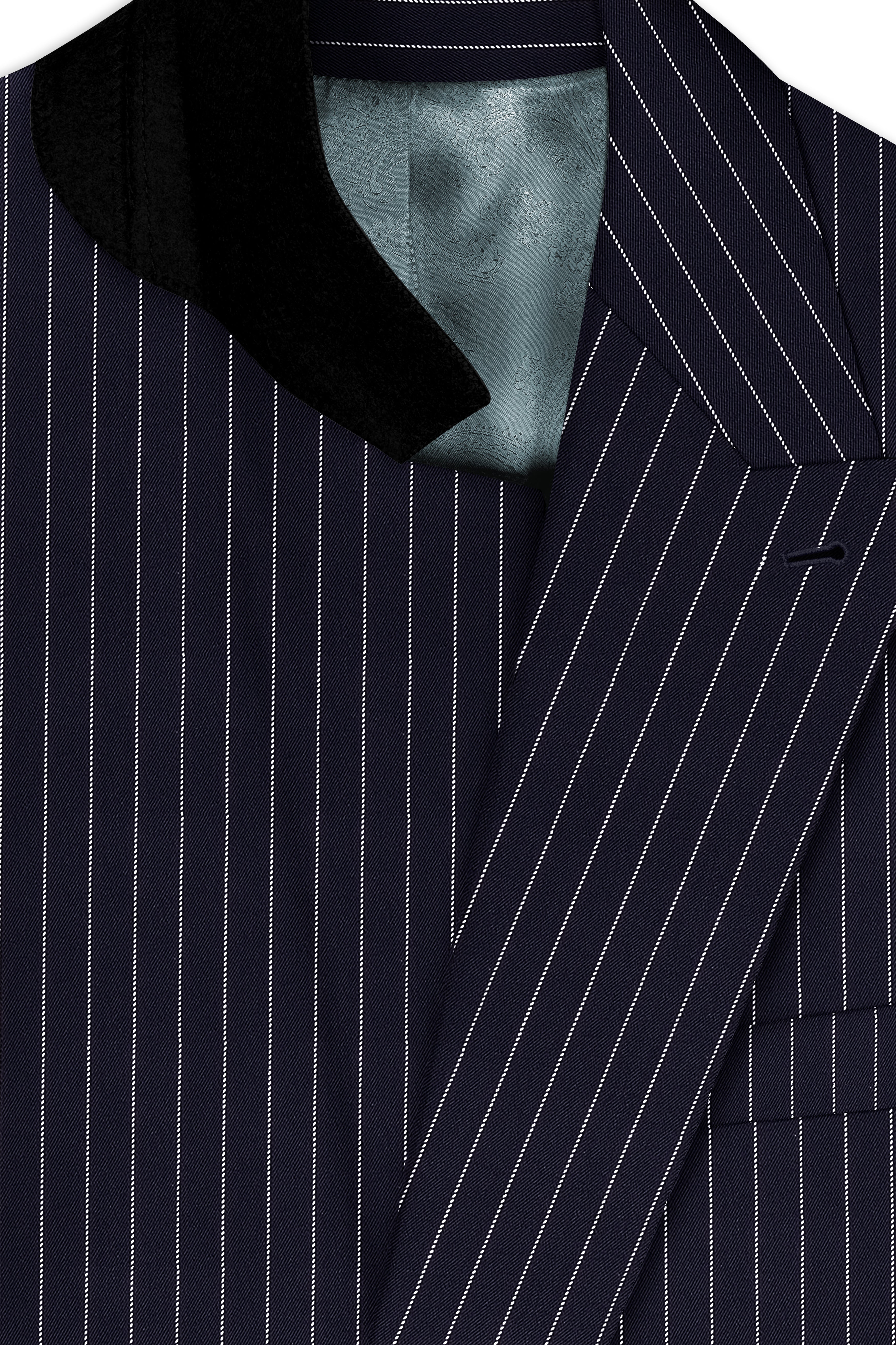 Aurelius-Cinder Blue Bright White Chalk Striped Wool Rich Slight Stretch Double Breasted Suit