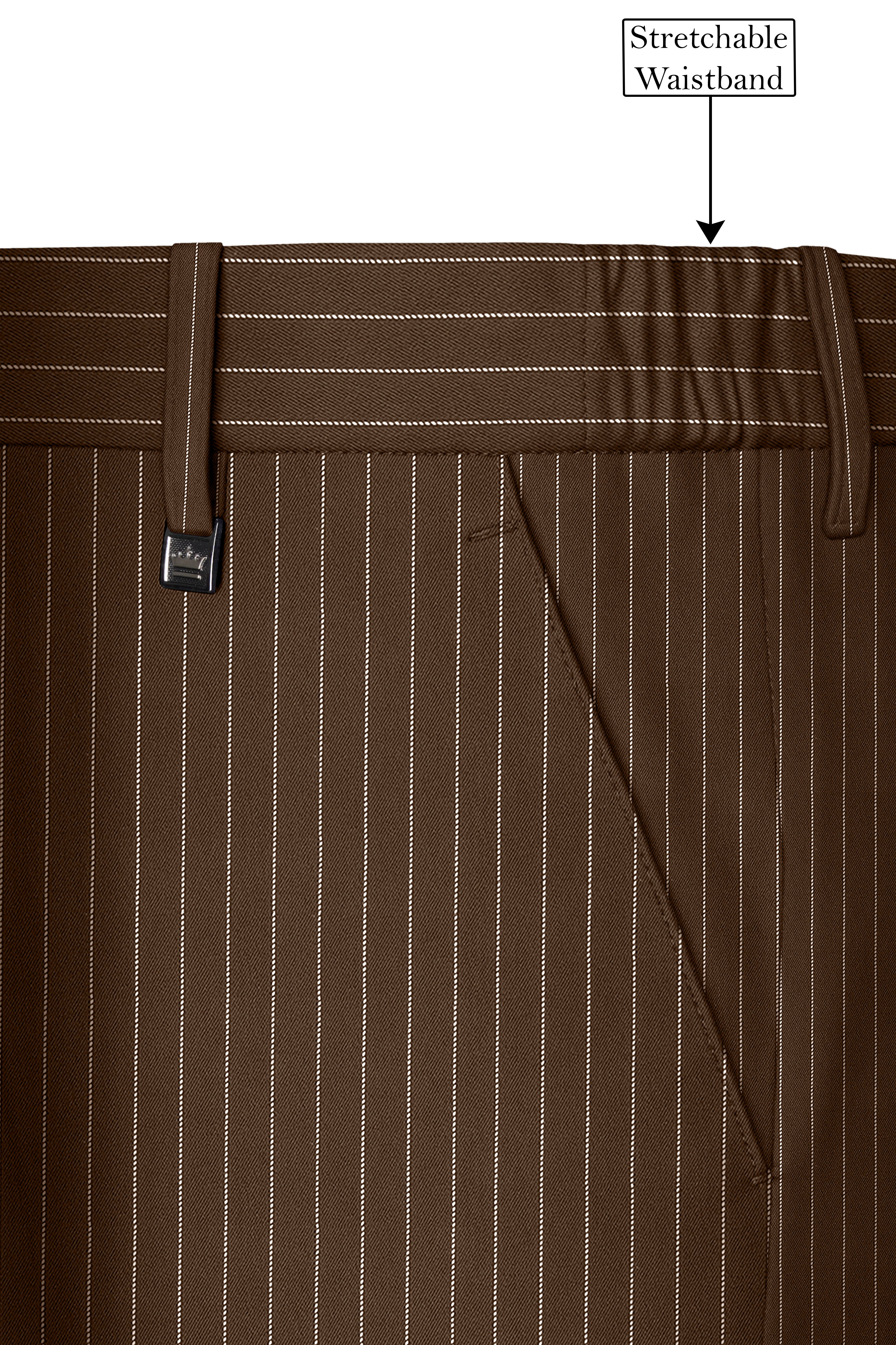 Bristol-Iroko Brown And Bright White Chalk Striped Wool Rich Slight Stretch Double Breasted Suit