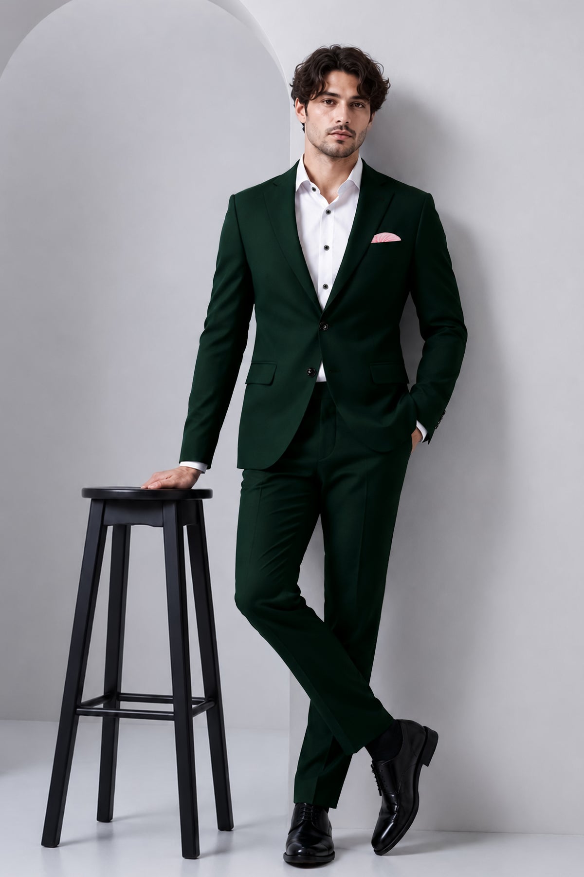Verde-Aztec Green 4-Way Stretch Wrinkle-Free Fluid Drape Fabric Single Breasted Suit