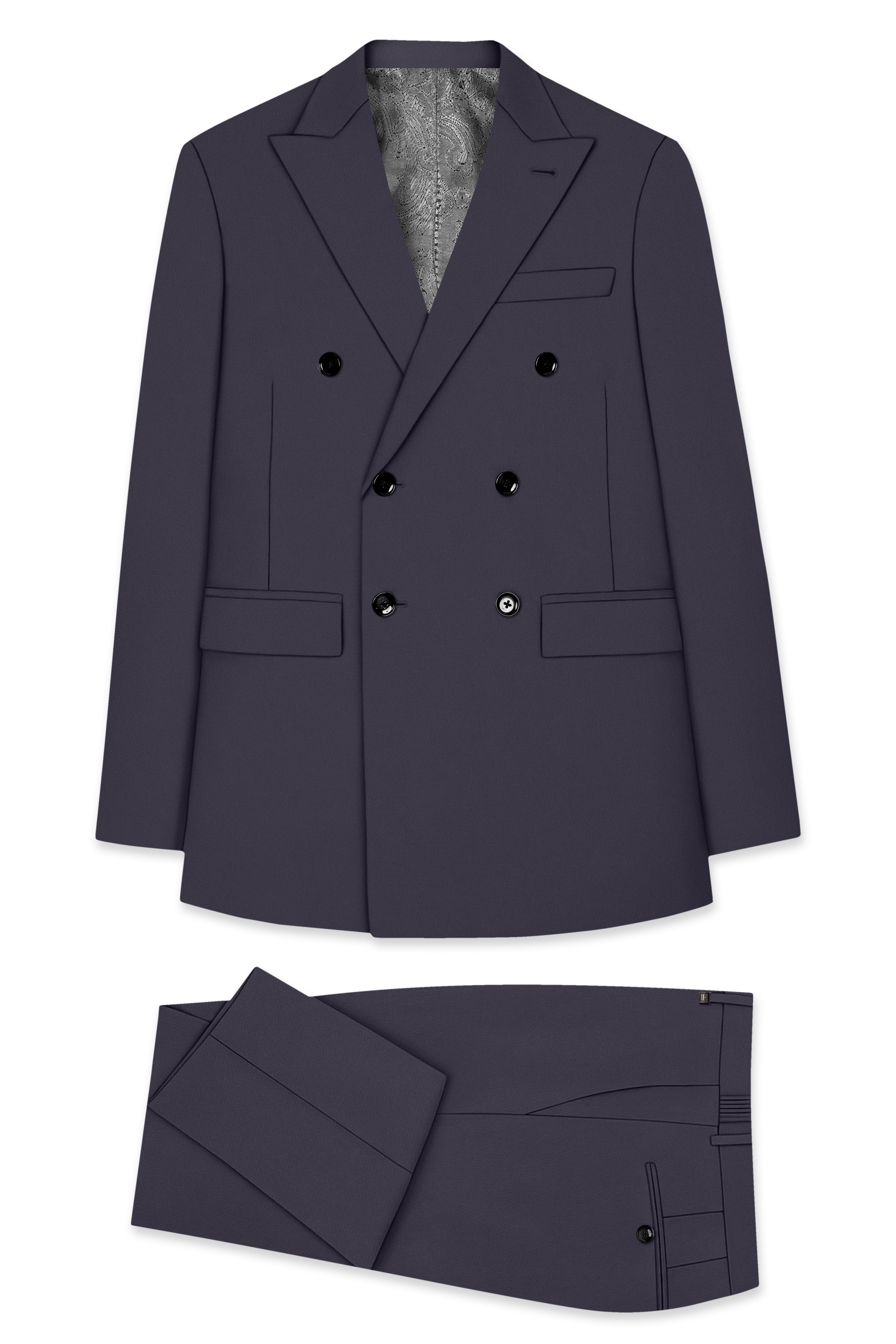 Aeris-Bastilie Gray 4-Way Stretch Wrinkle-Free Fluid Drape Fabric Double Breasted Suit