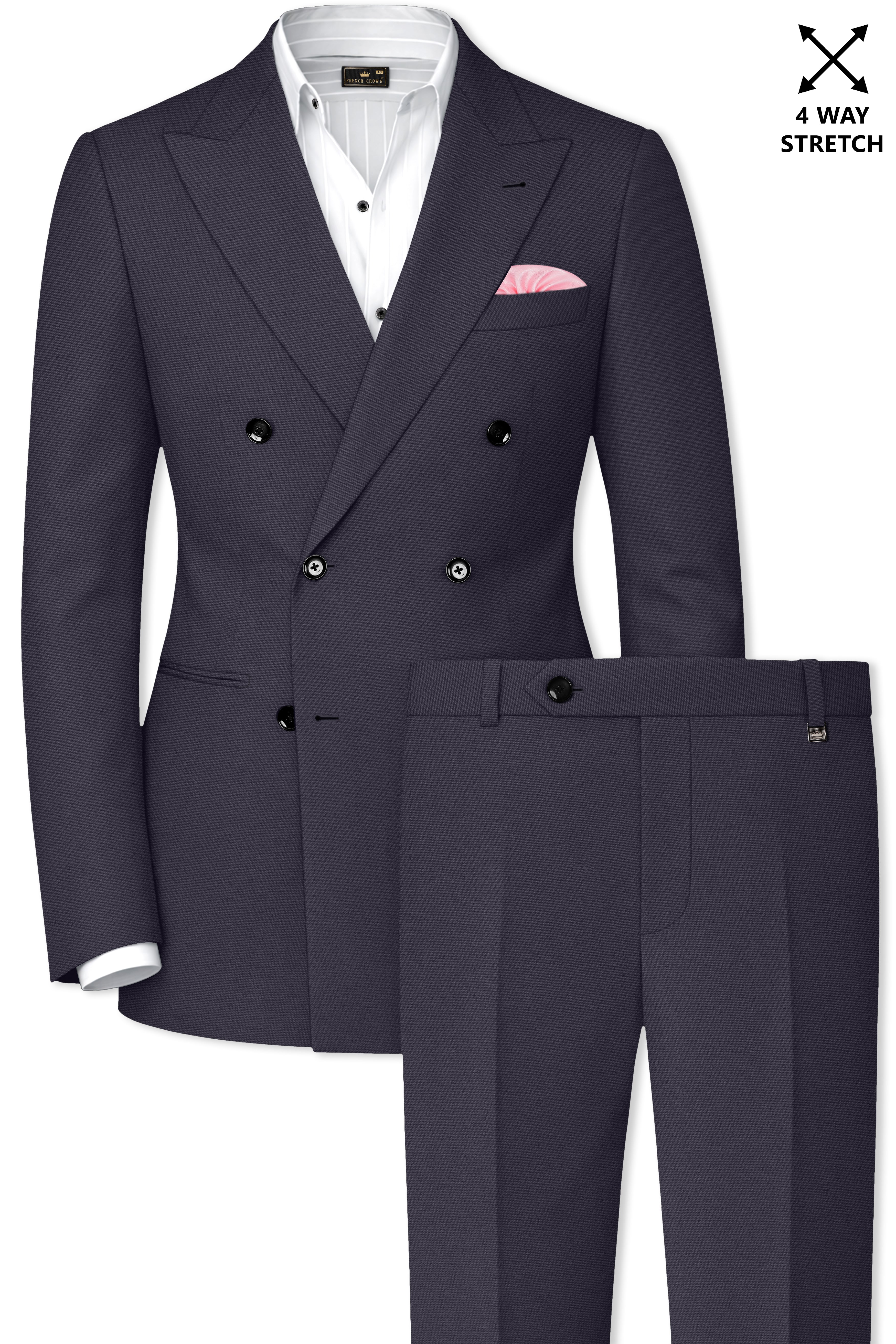 Aeris-Bastilie Gray 4-Way Stretch Wrinkle-Free Fluid Drape Fabric Double Breasted Suit