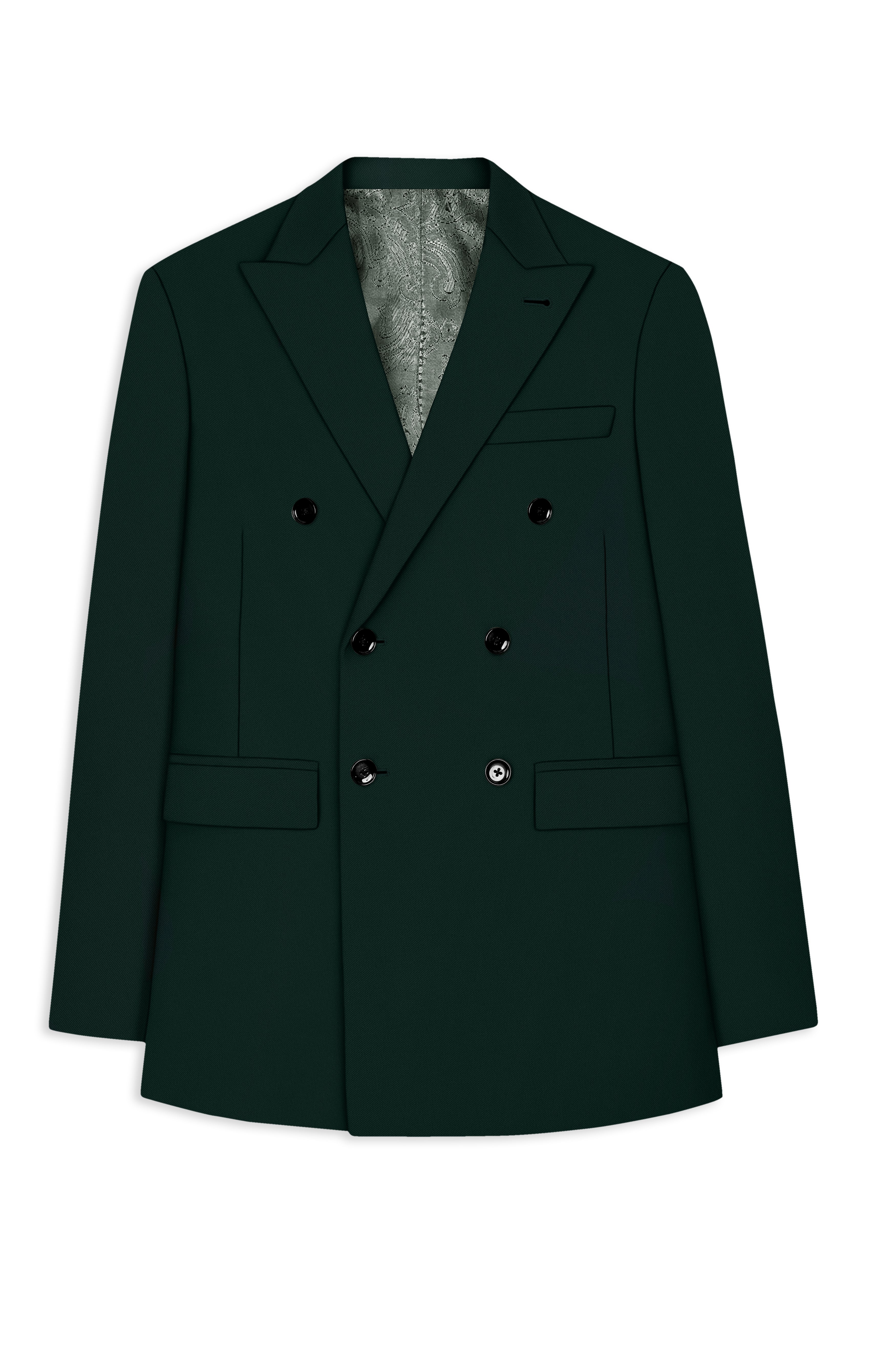 Verde-Aztec Green 4-Way Stretch Wrinkle-Free Fluid Drape Fabric Double Breasted Suit