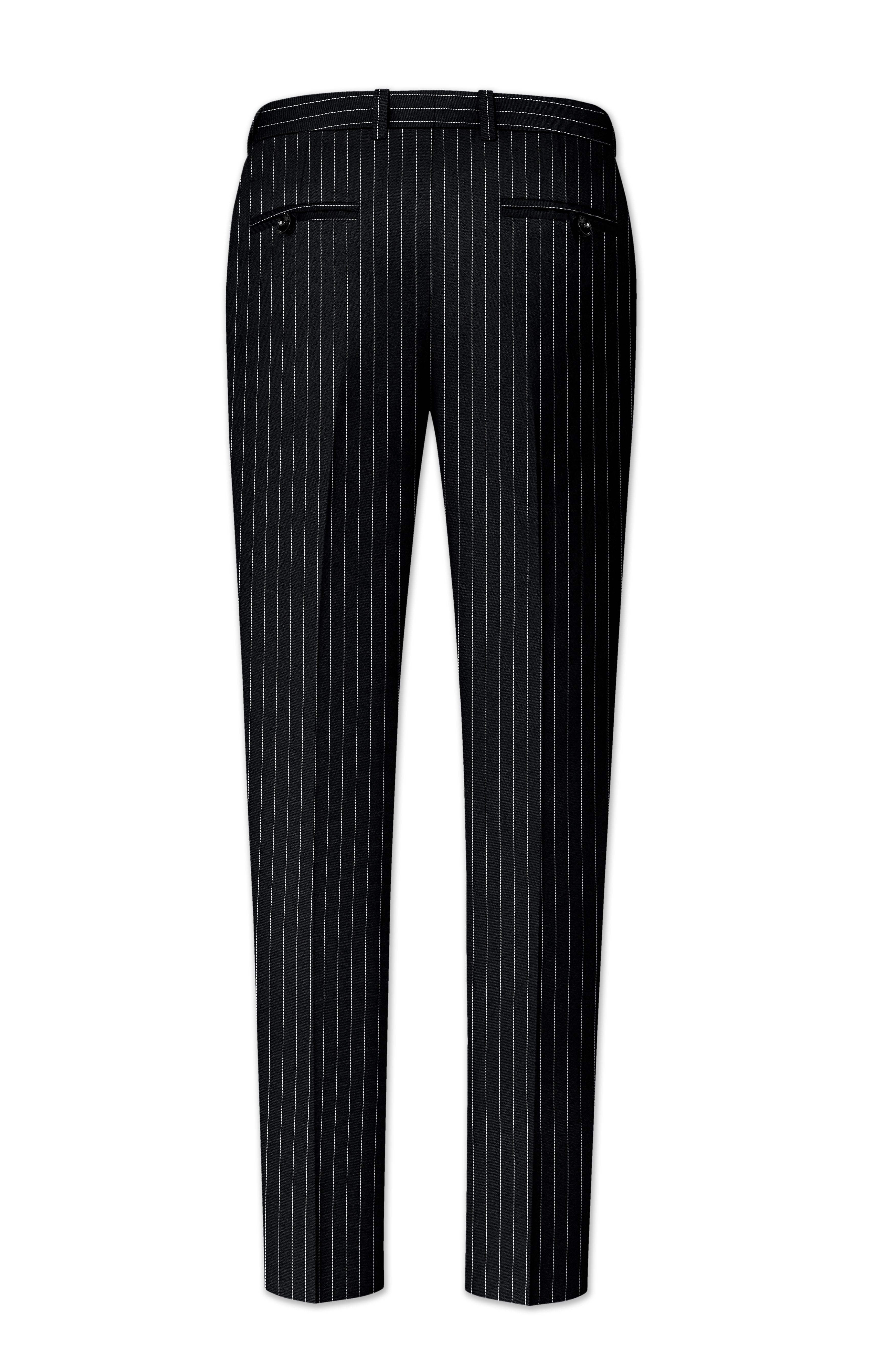 Strivon-Jade Black And Bright White Chalk Striped Wool Rich Slight Stretch Single Breasted Suit