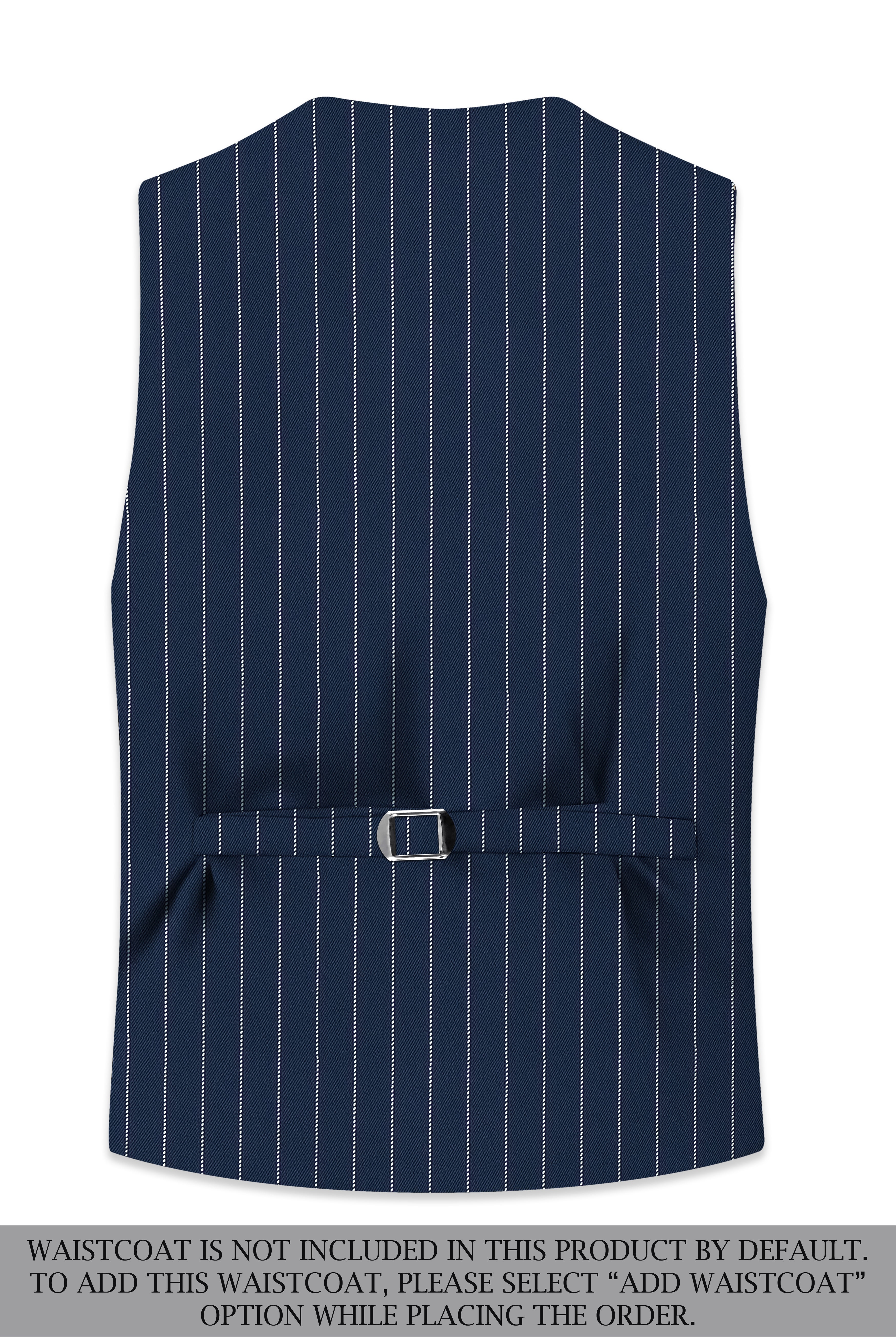 Veritus-Zodiac Blue And Bright White Chalk Striped Wool Rich Slight Stretch Single Breasted Suit