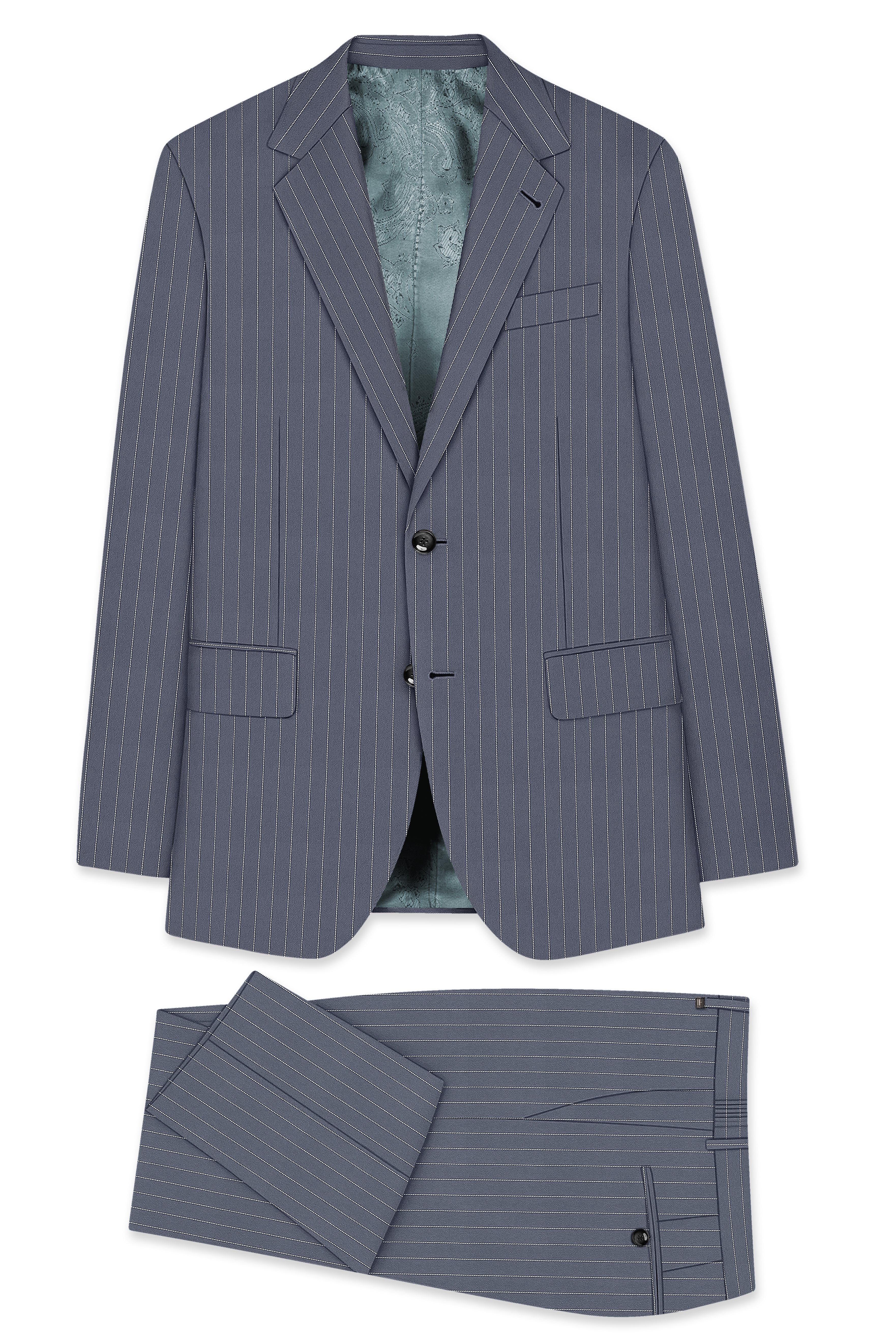 Monarch-Shark Gray And Bright White Chalk Striped Wool Rich Slight Stretch Single Breasted Suit