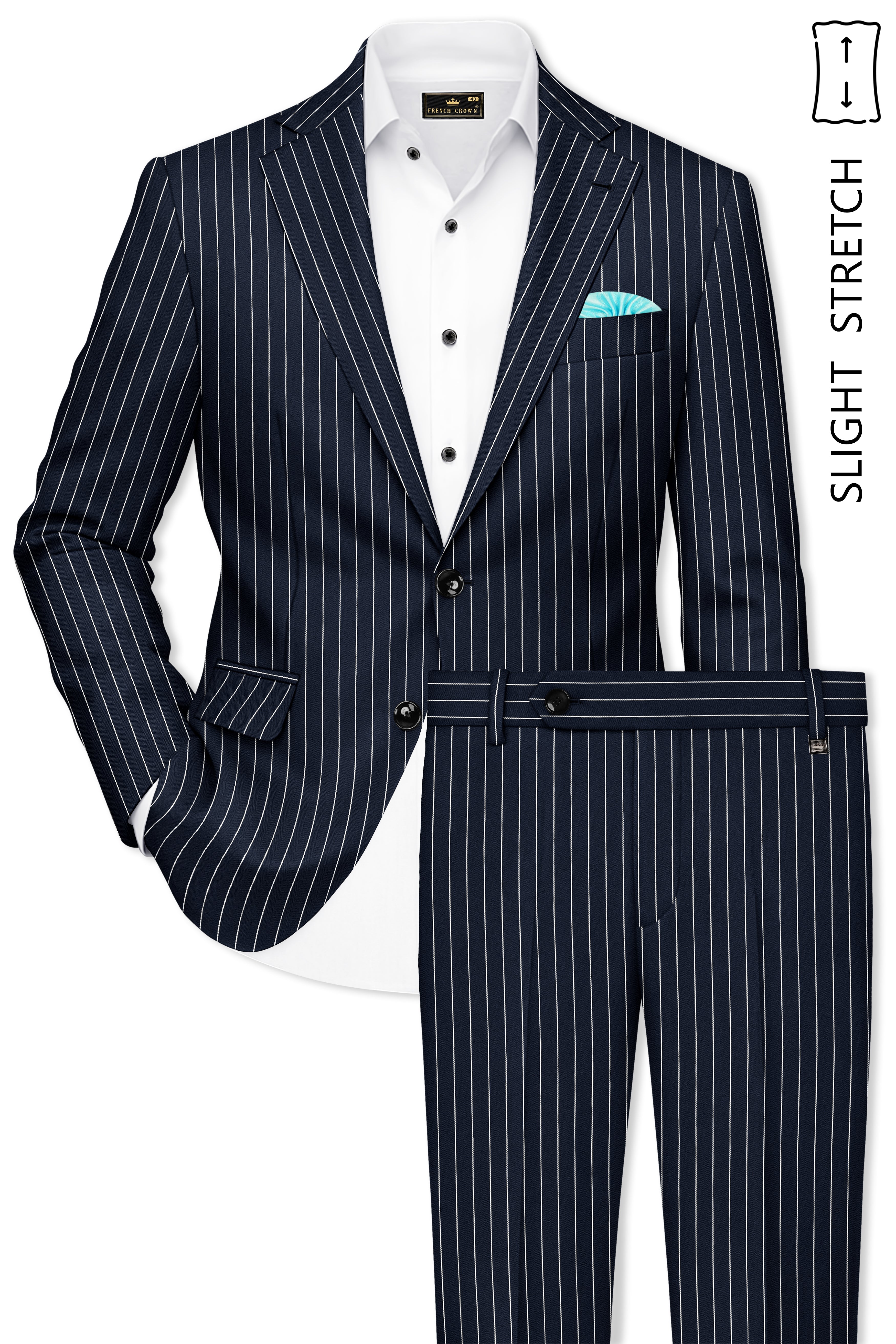 Echelon-Vulcan Blue Herringbone Striped Wool Rich Slight Stretch Single Breasted Suit