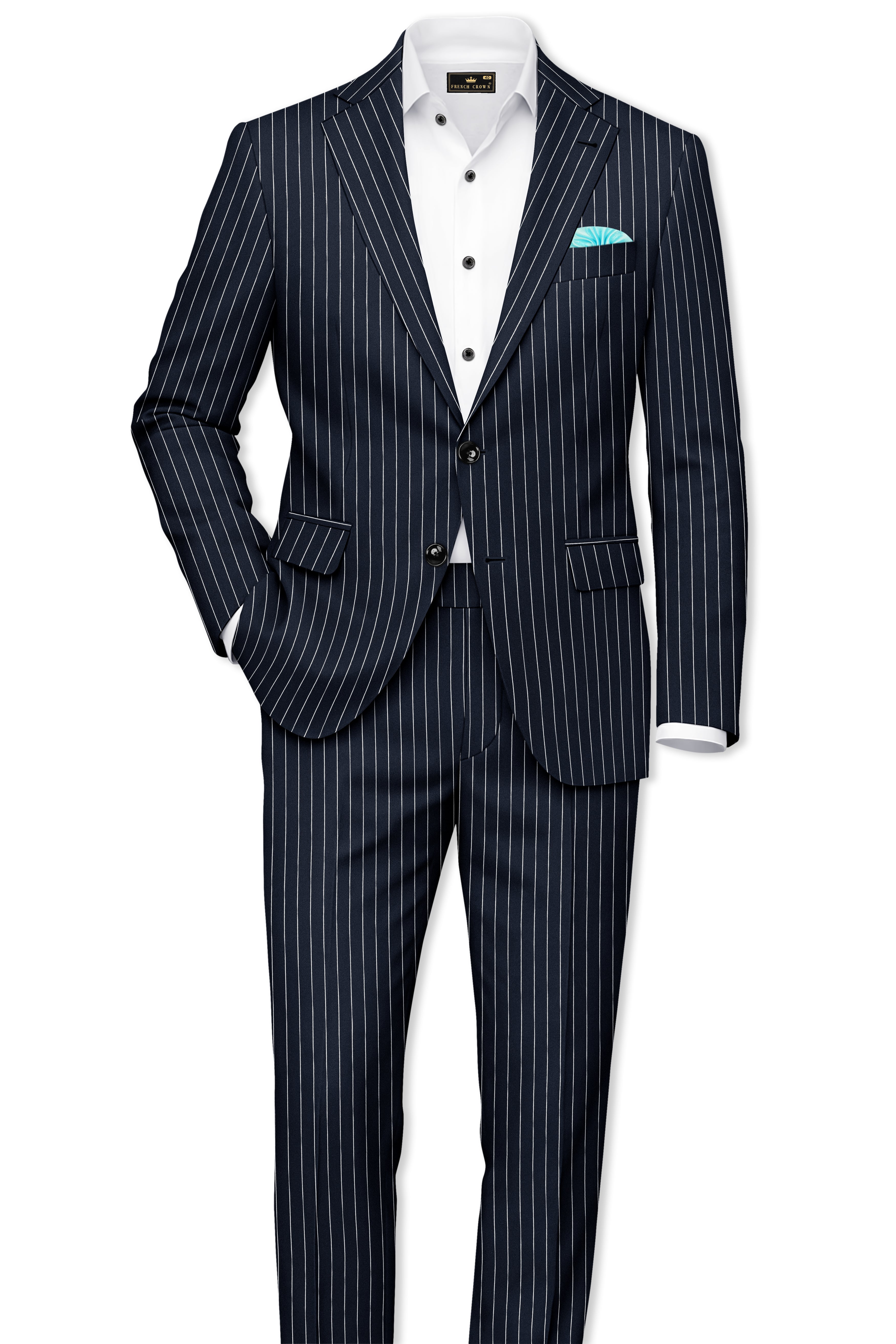 Echelon-Vulcan Blue Herringbone Striped Wool Rich Slight Stretch Single Breasted Suit